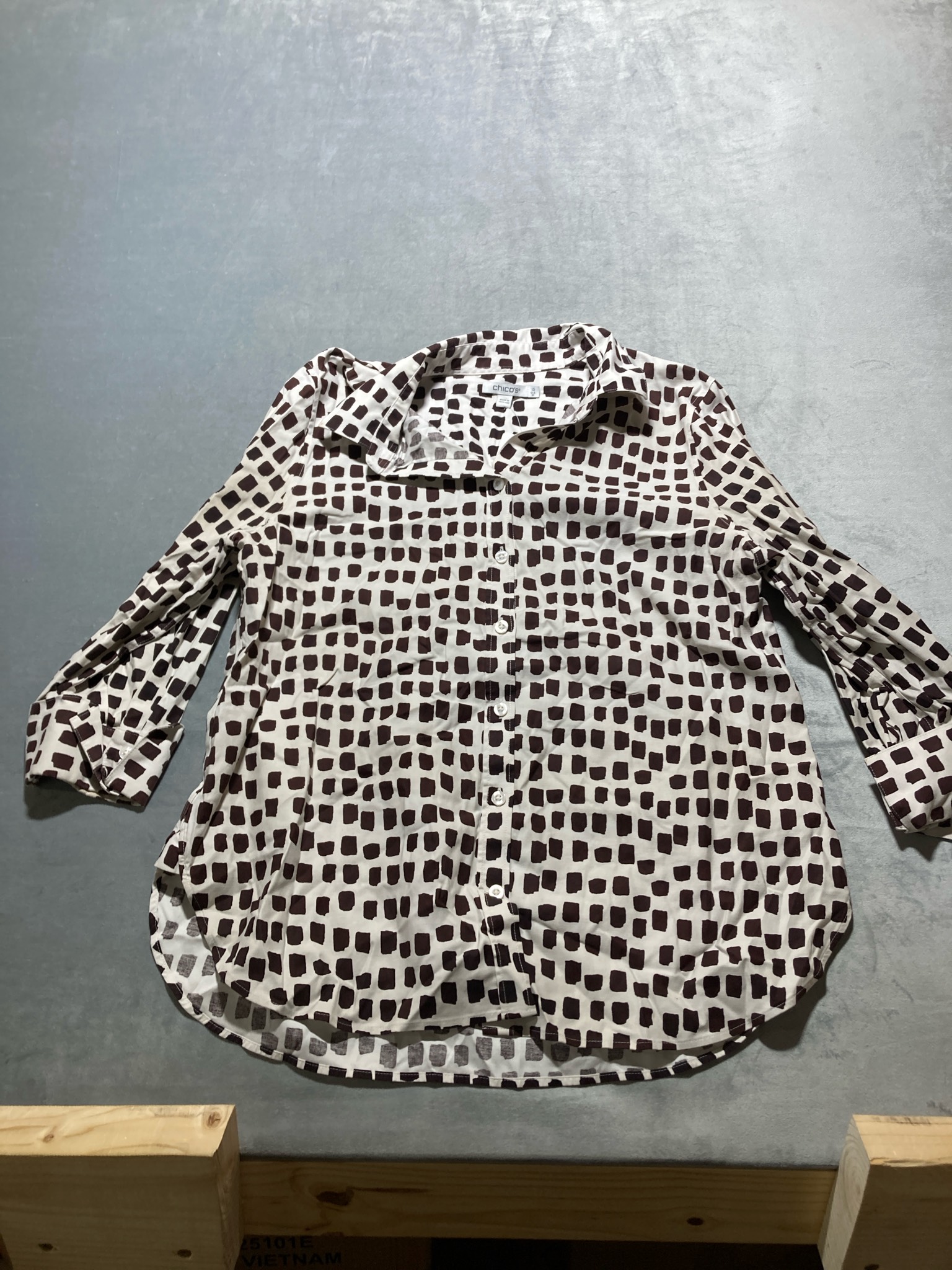 Chico's Ivory Geometric Print Lightweight Woven Blouse Size U.S. 10