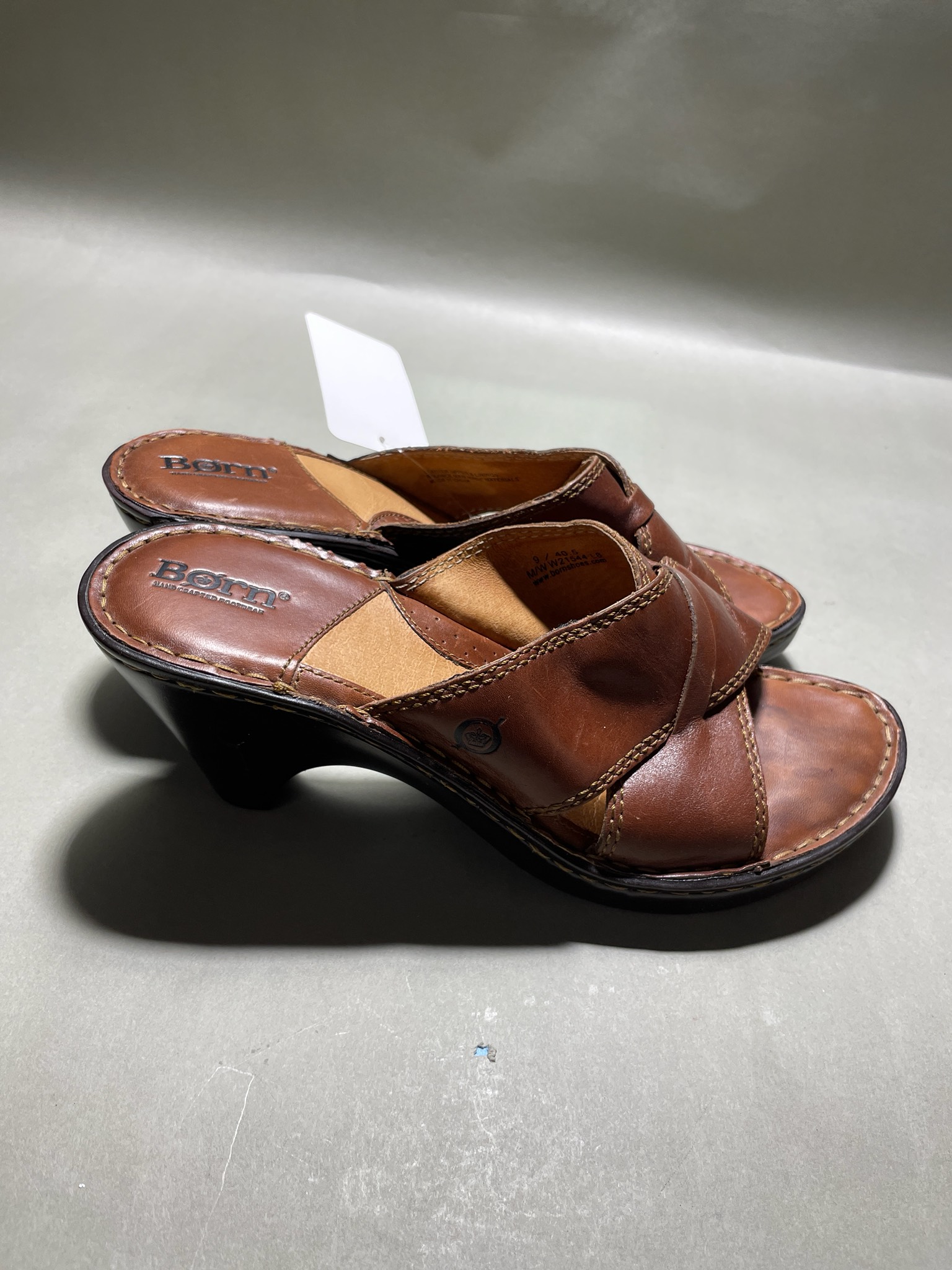 Born Brown Leather Open-Toe Mules Size Size 9