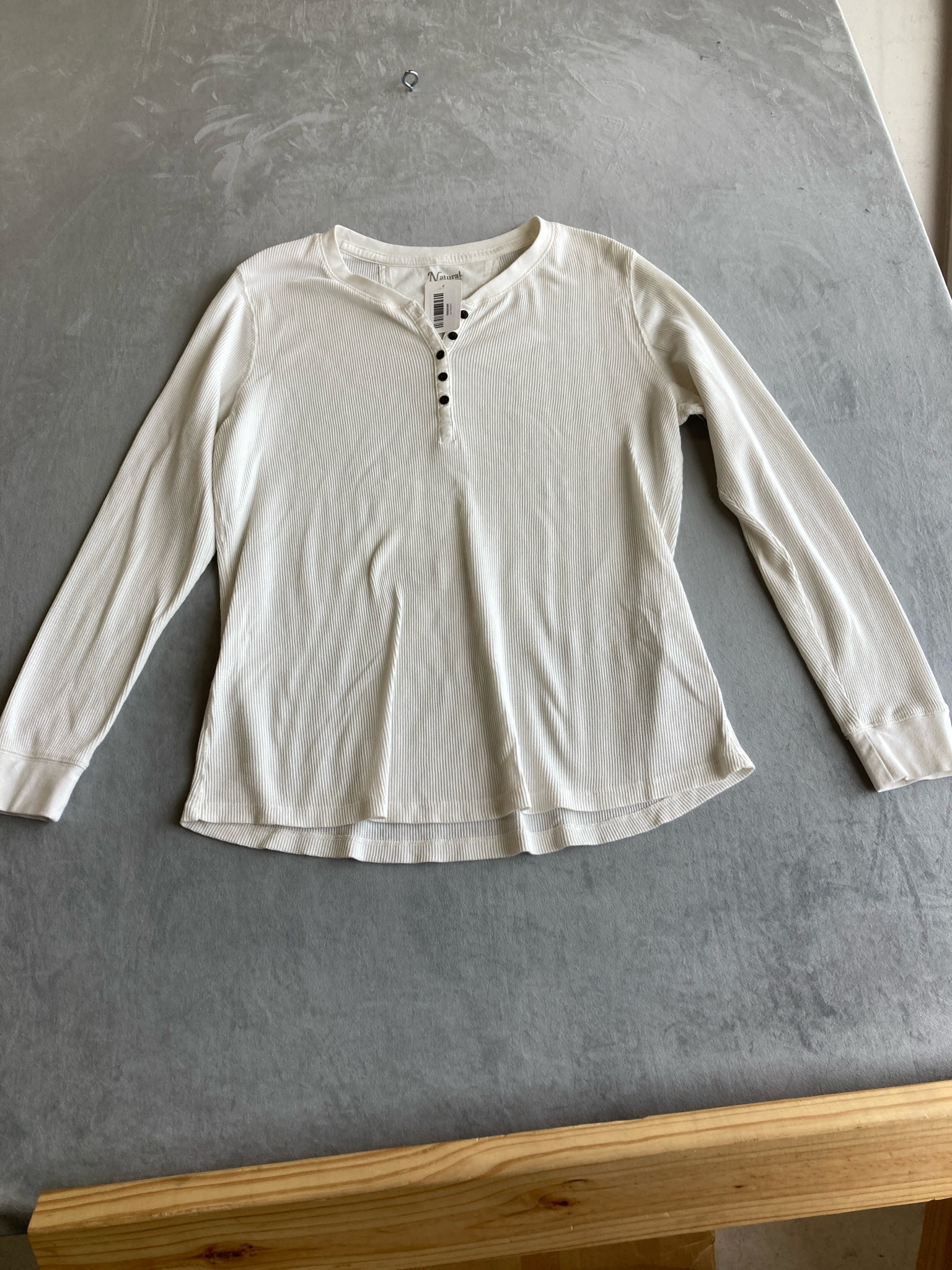 Natural Reflections Off-White Waffle Knit Henley Top Size XL