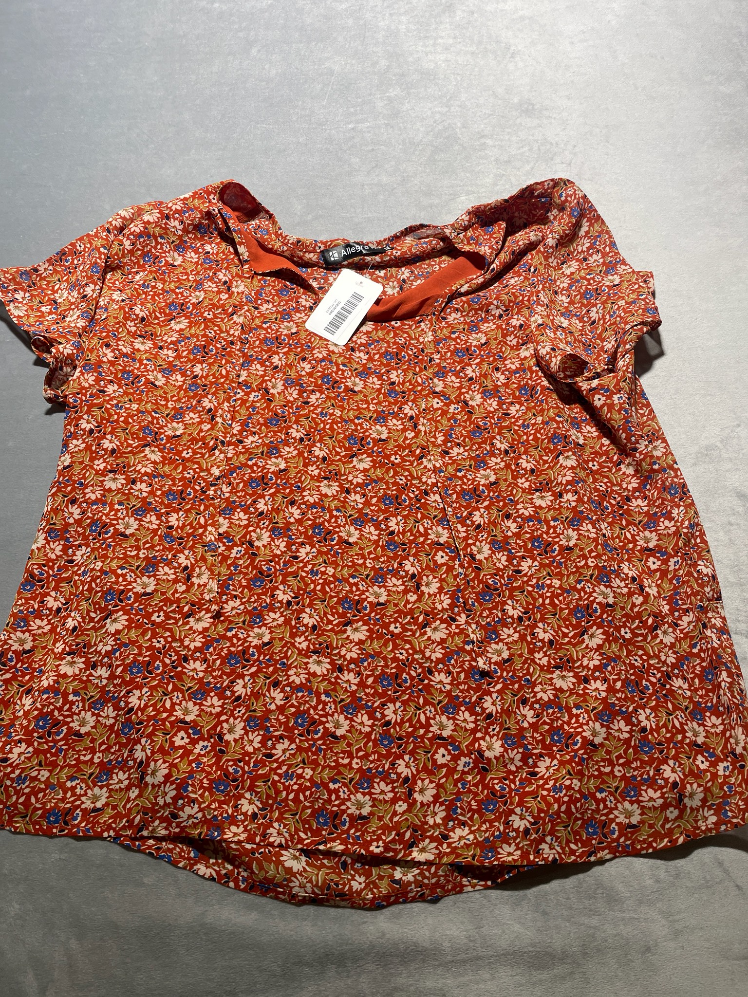 Allegra Rust Orange Ditsy Floral Lightweight Woven Blouse