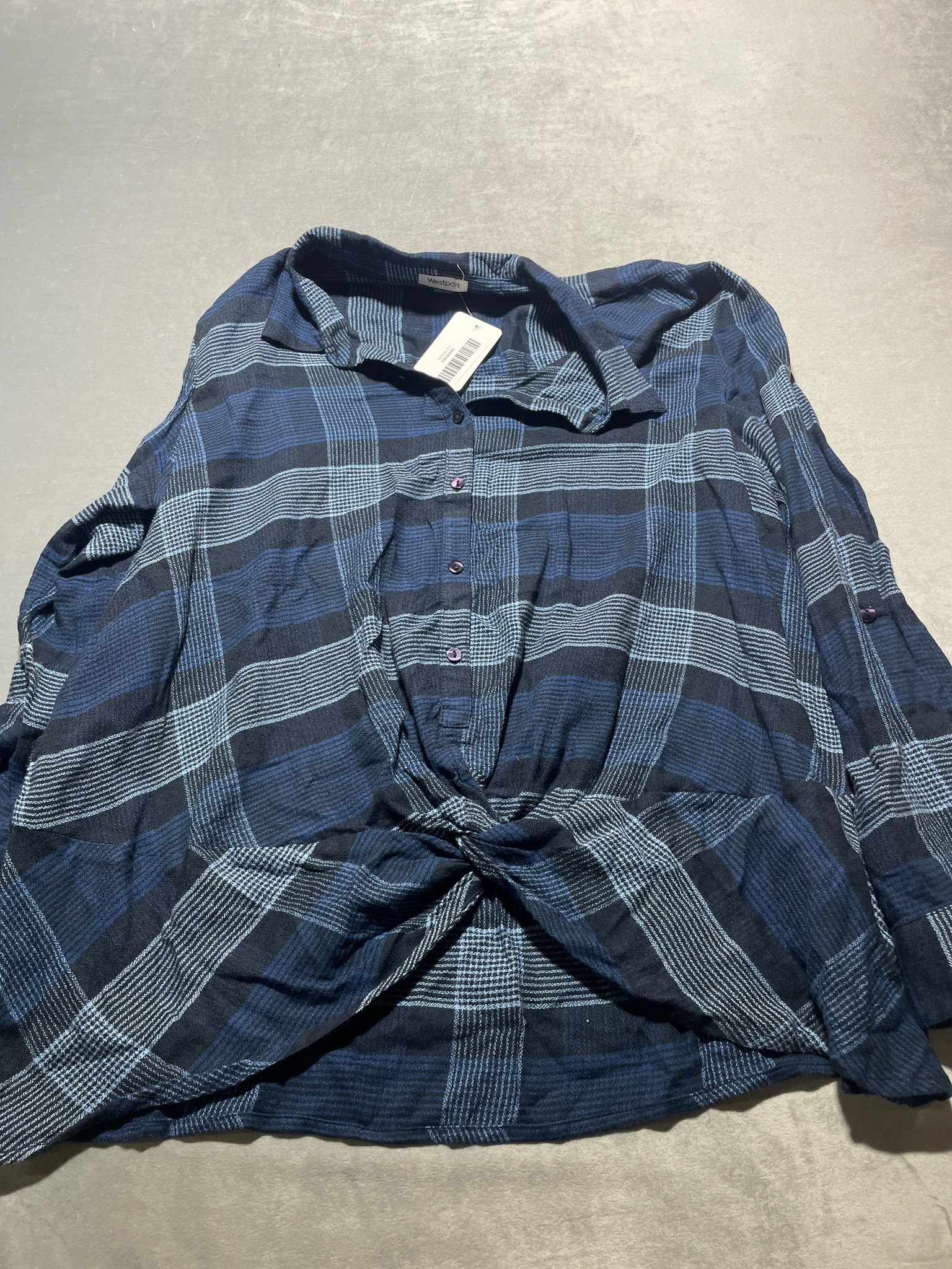 Westport Navy Plaid Lightweight Woven Blouse