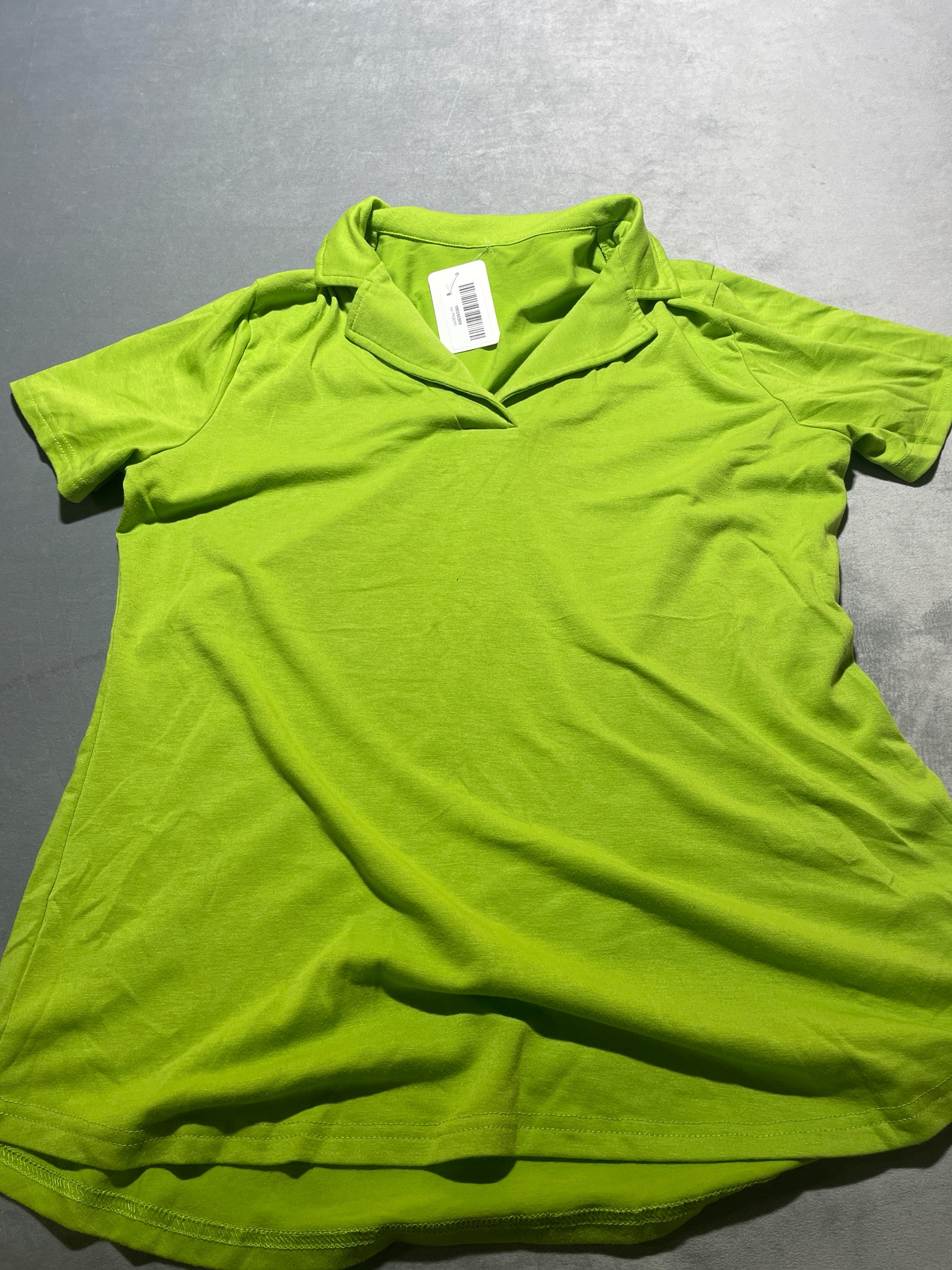 Chartreuse Knit Collared Short-Sleeve Top