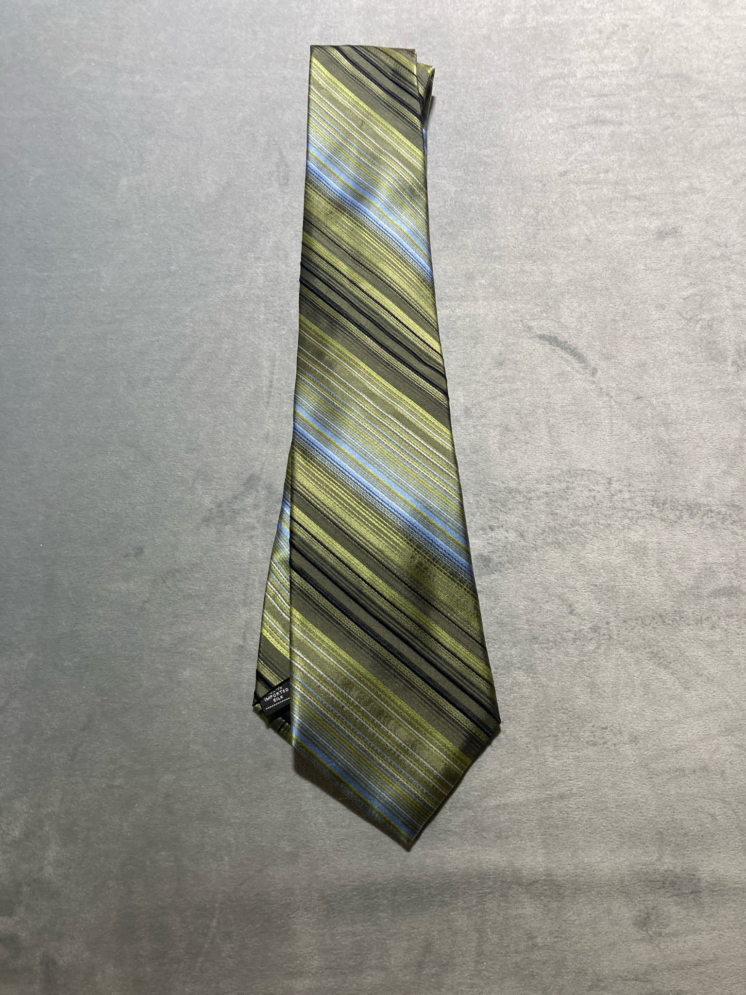 VTG ZYLOS Olive Green Striped silk tie