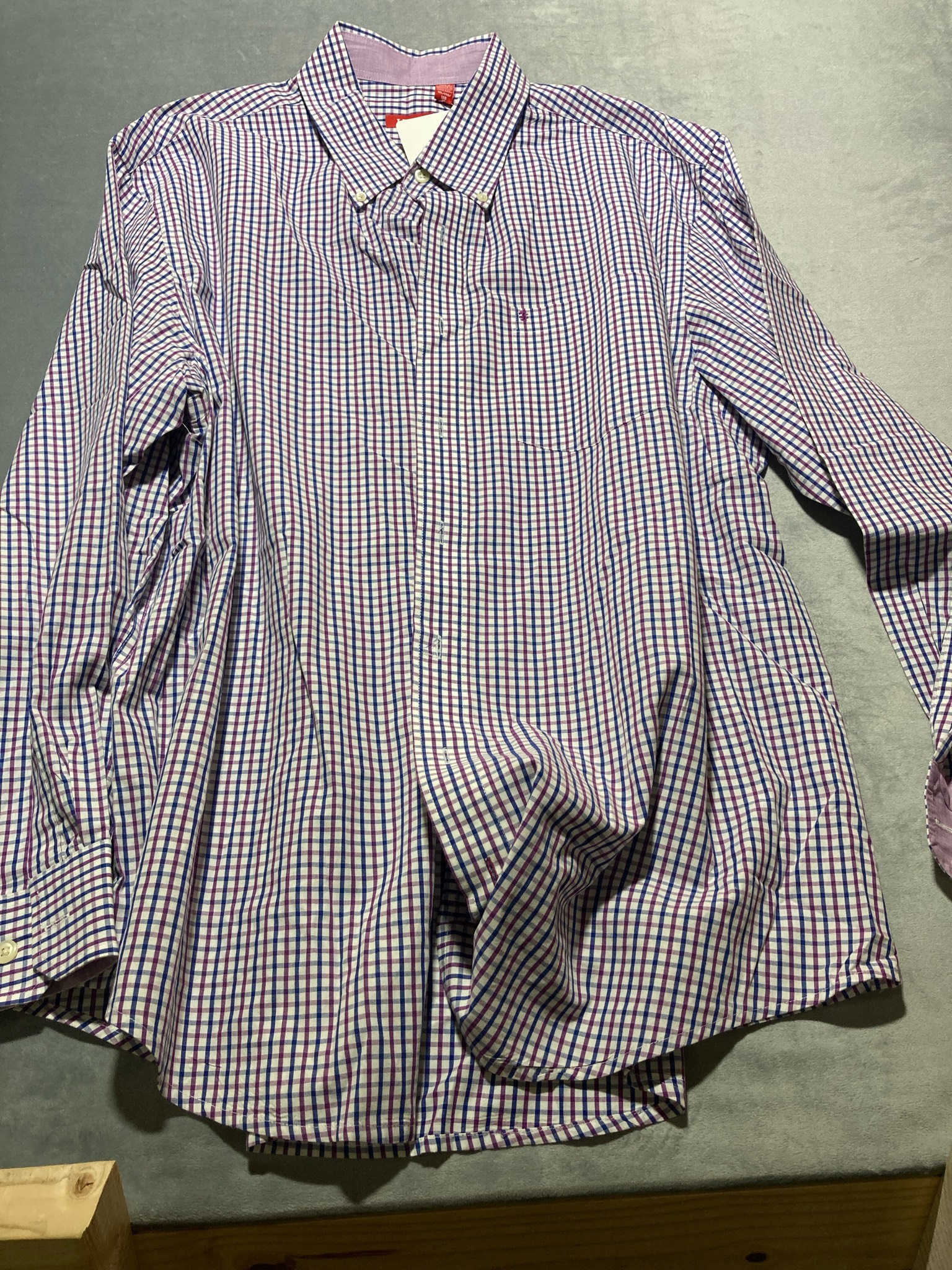 IZOD White and Purple Gingham Button-Down Shirt Size 1XL