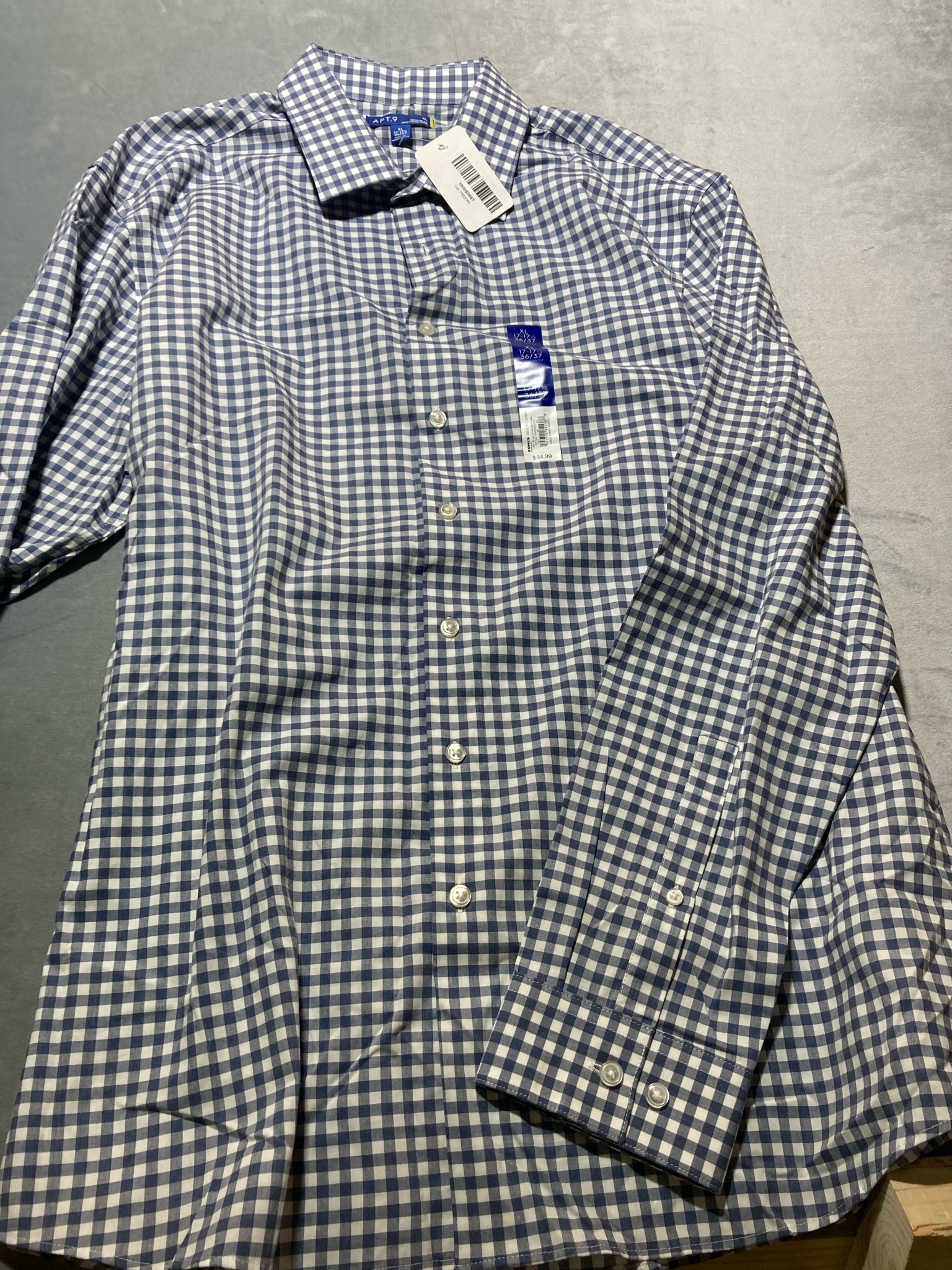 APT.9 Blue and White Gingham Long Sleeve Shirt Size XL