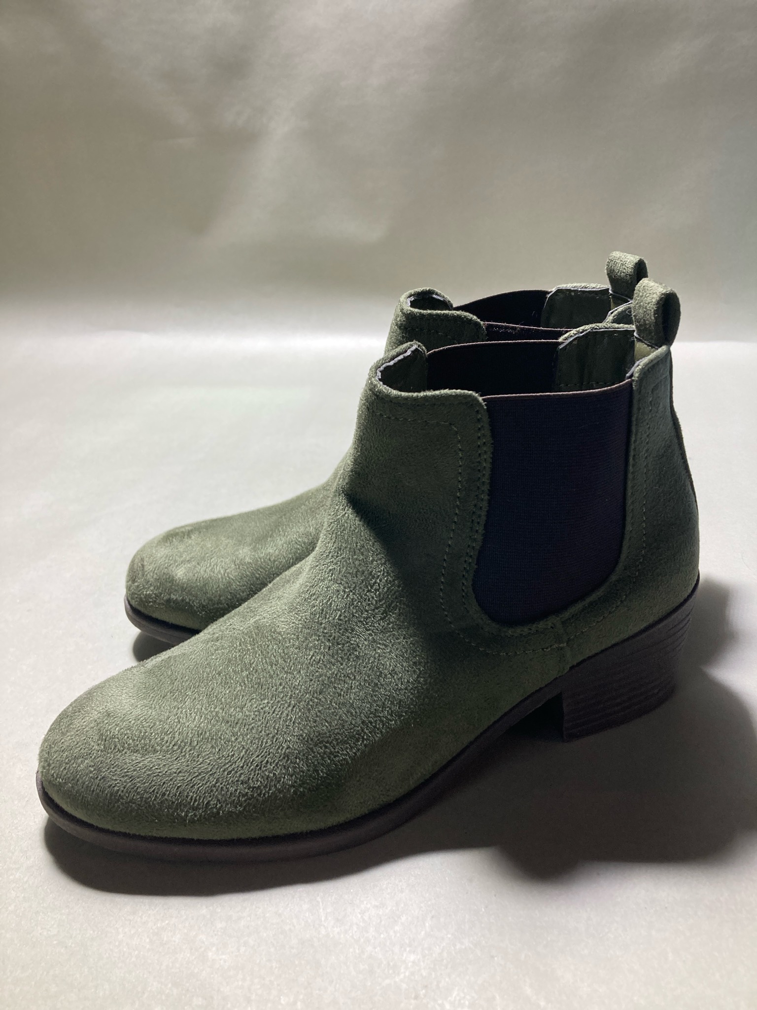 Olive Green Suede Chelsea Ankle Boots