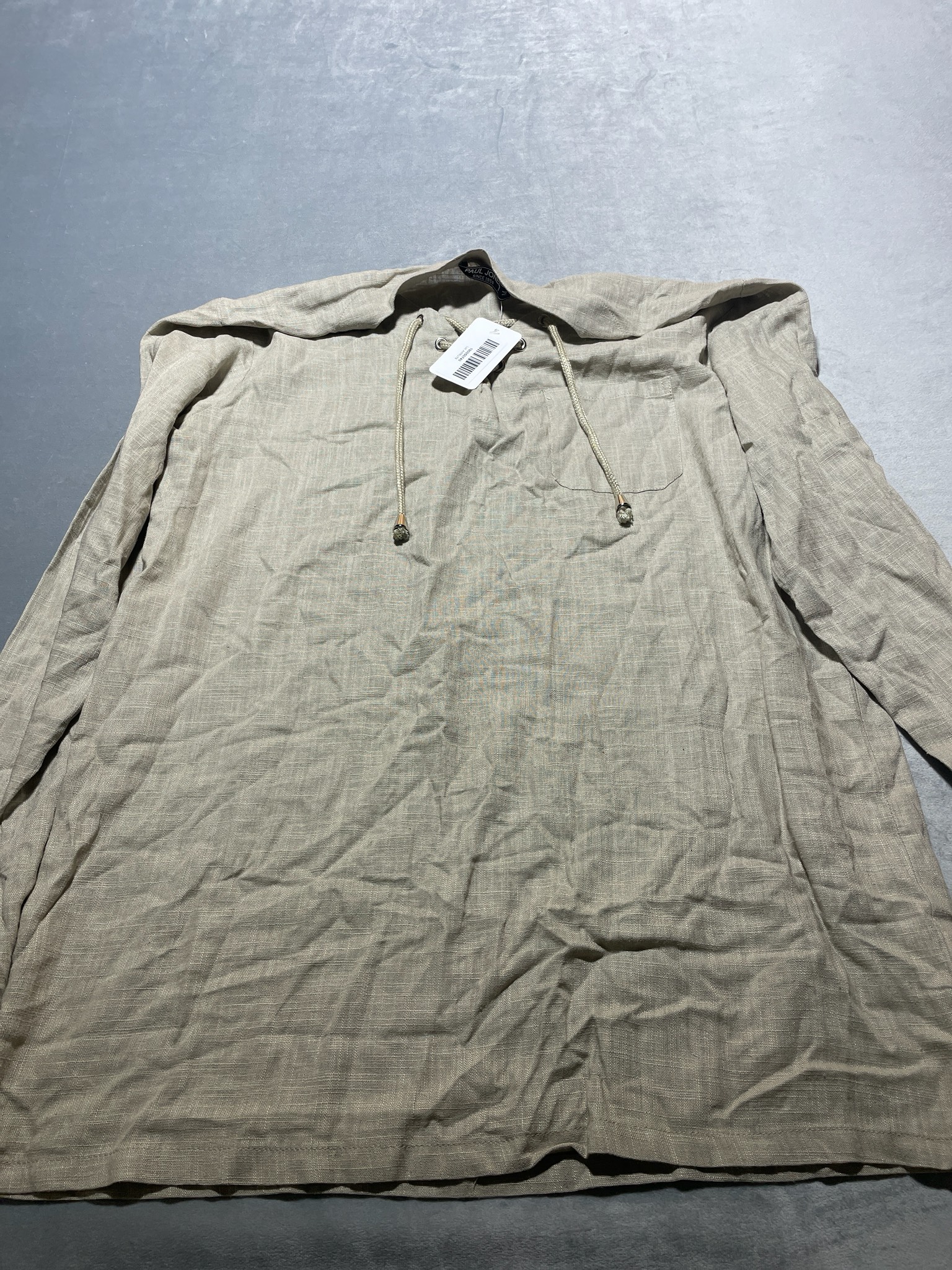 Beige Linen-Look Hooded Pullover