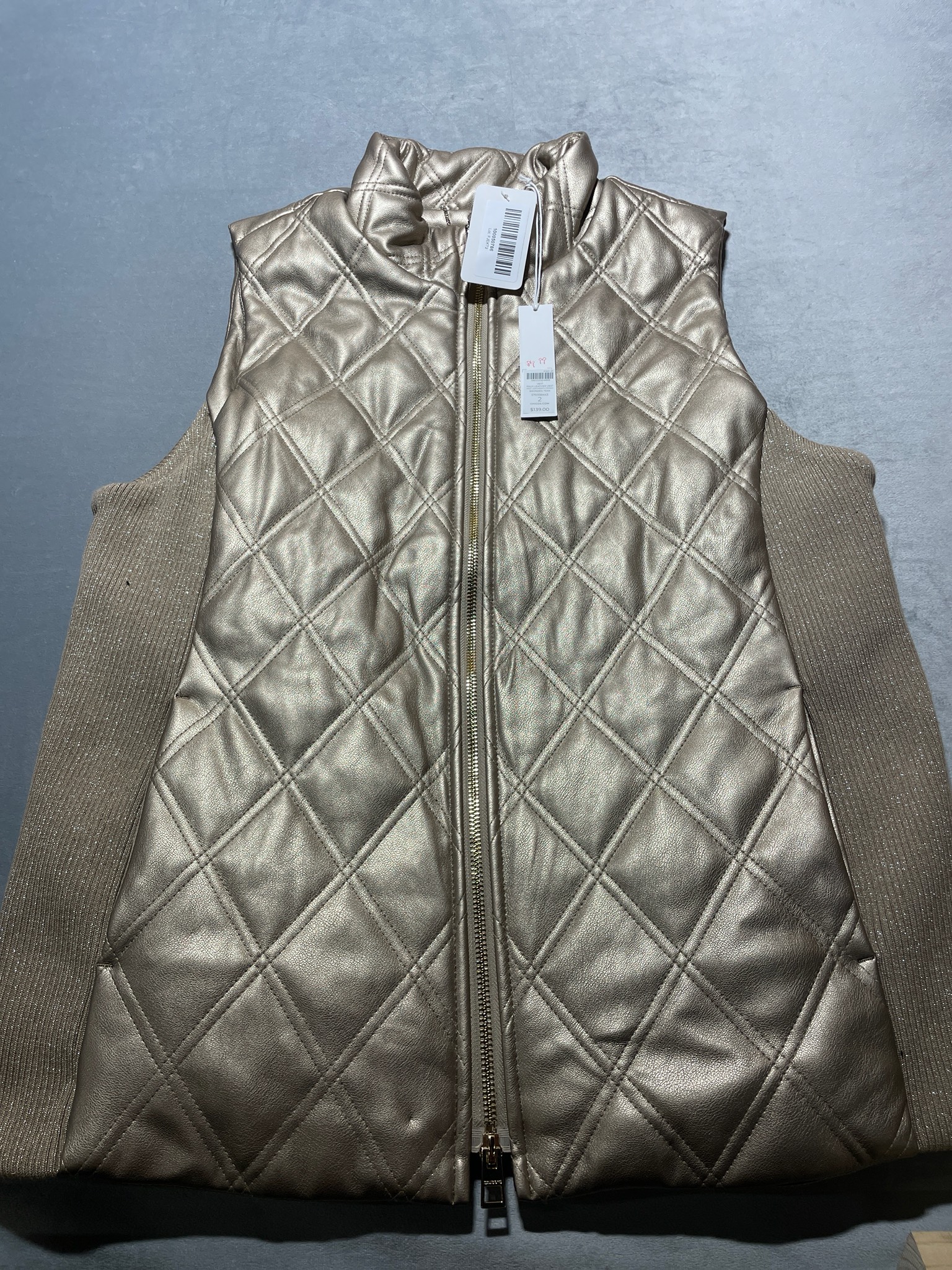 Metallic Champagne Quilted Jacket Size Size 2