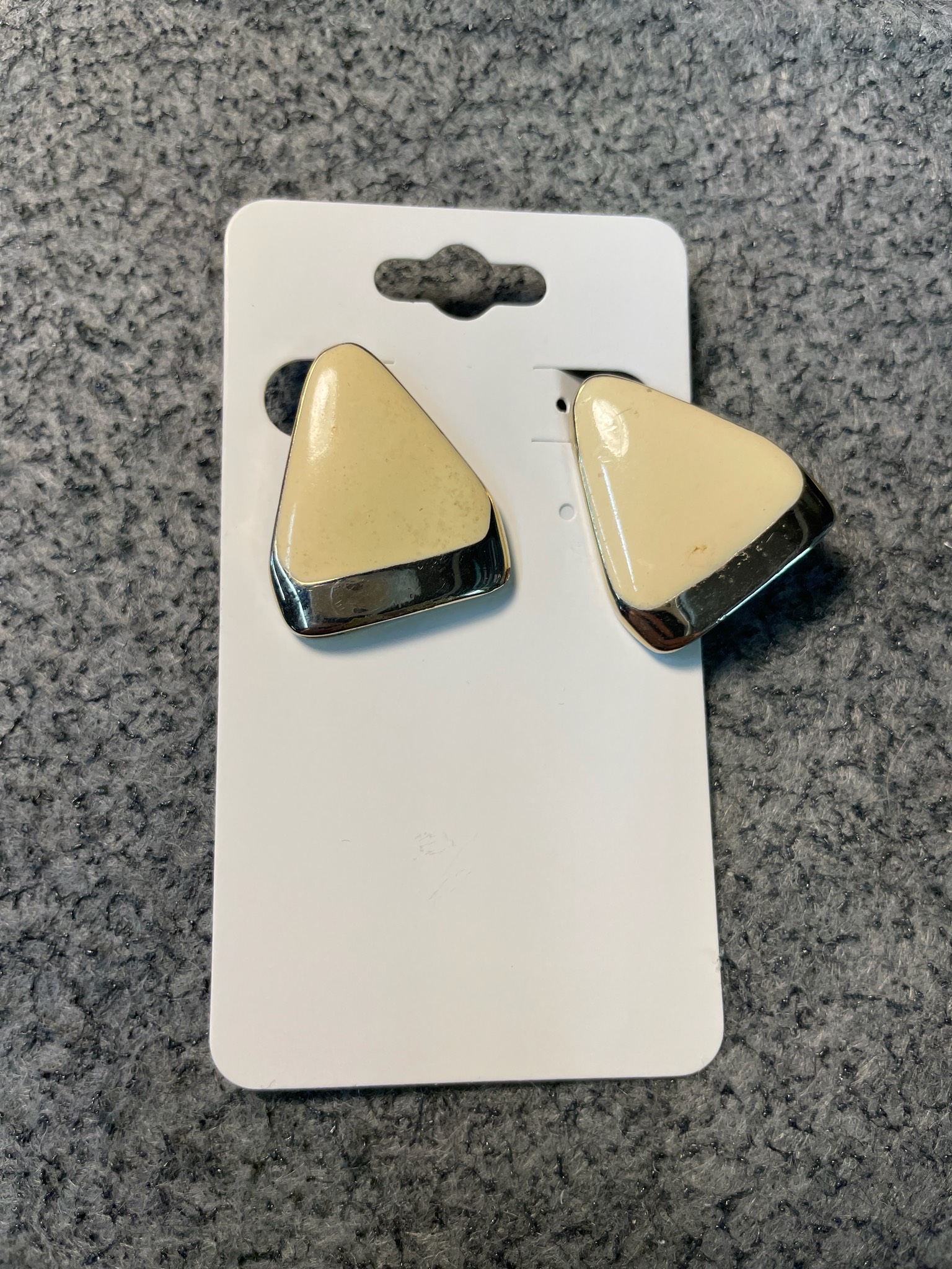 Vintage Cream Enamel Triangle Clip-On Earrings