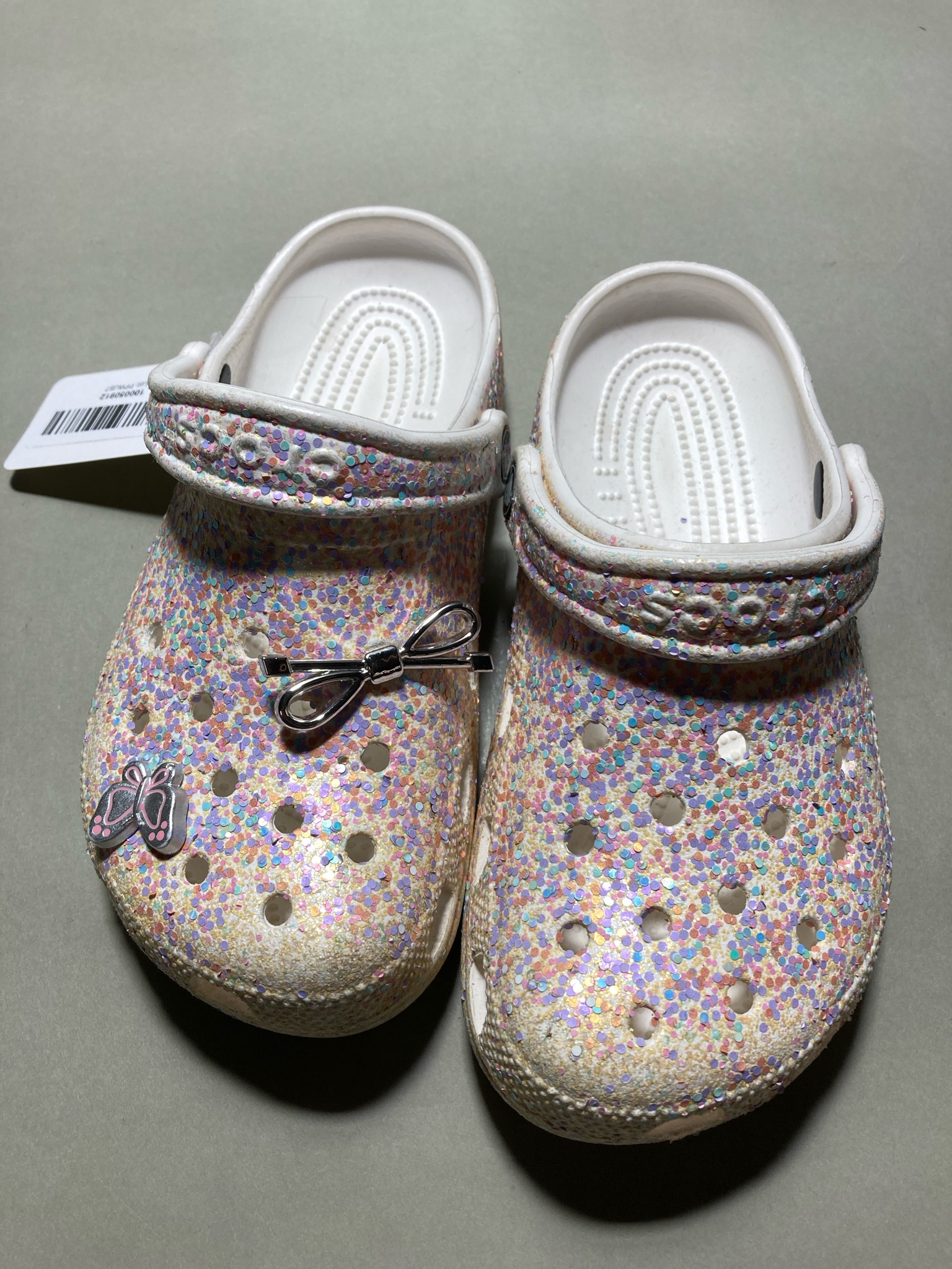 Crocs White Glitter Clogs Size M 4 / W 6