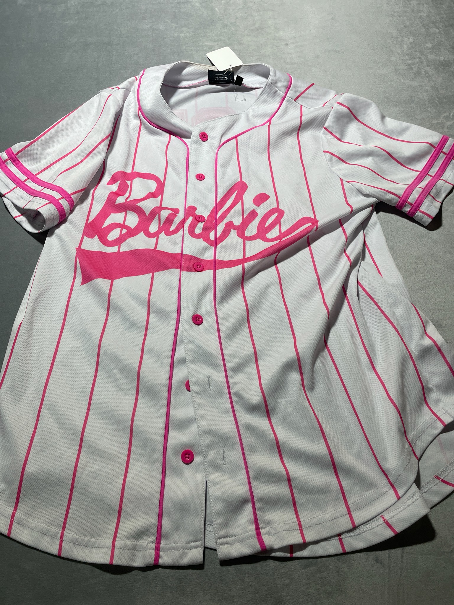 Barbie White Pinstripe Polyester Baseball Jersey