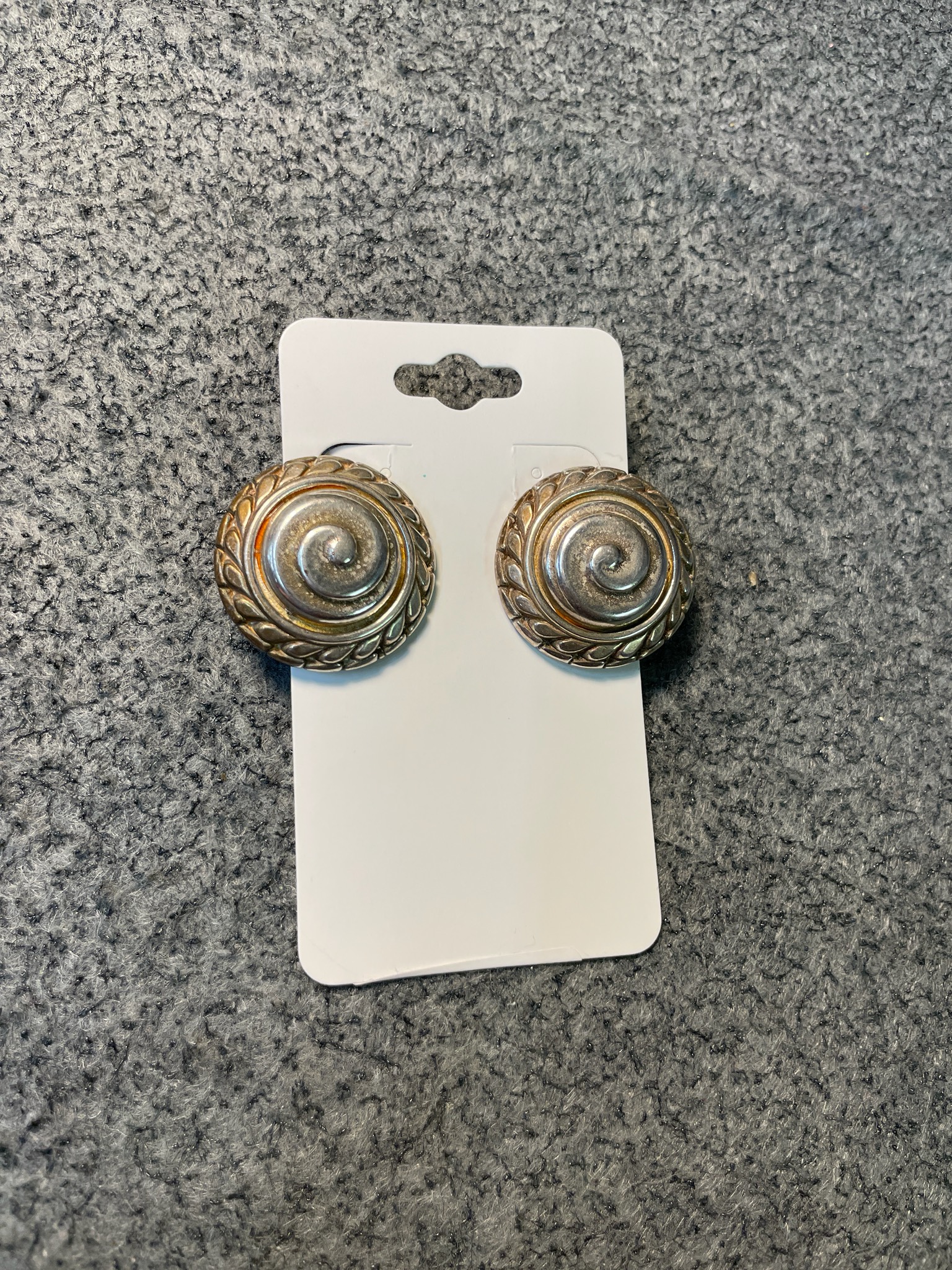 Vintage Silver Tone Round Domed Clip-On Earrings
