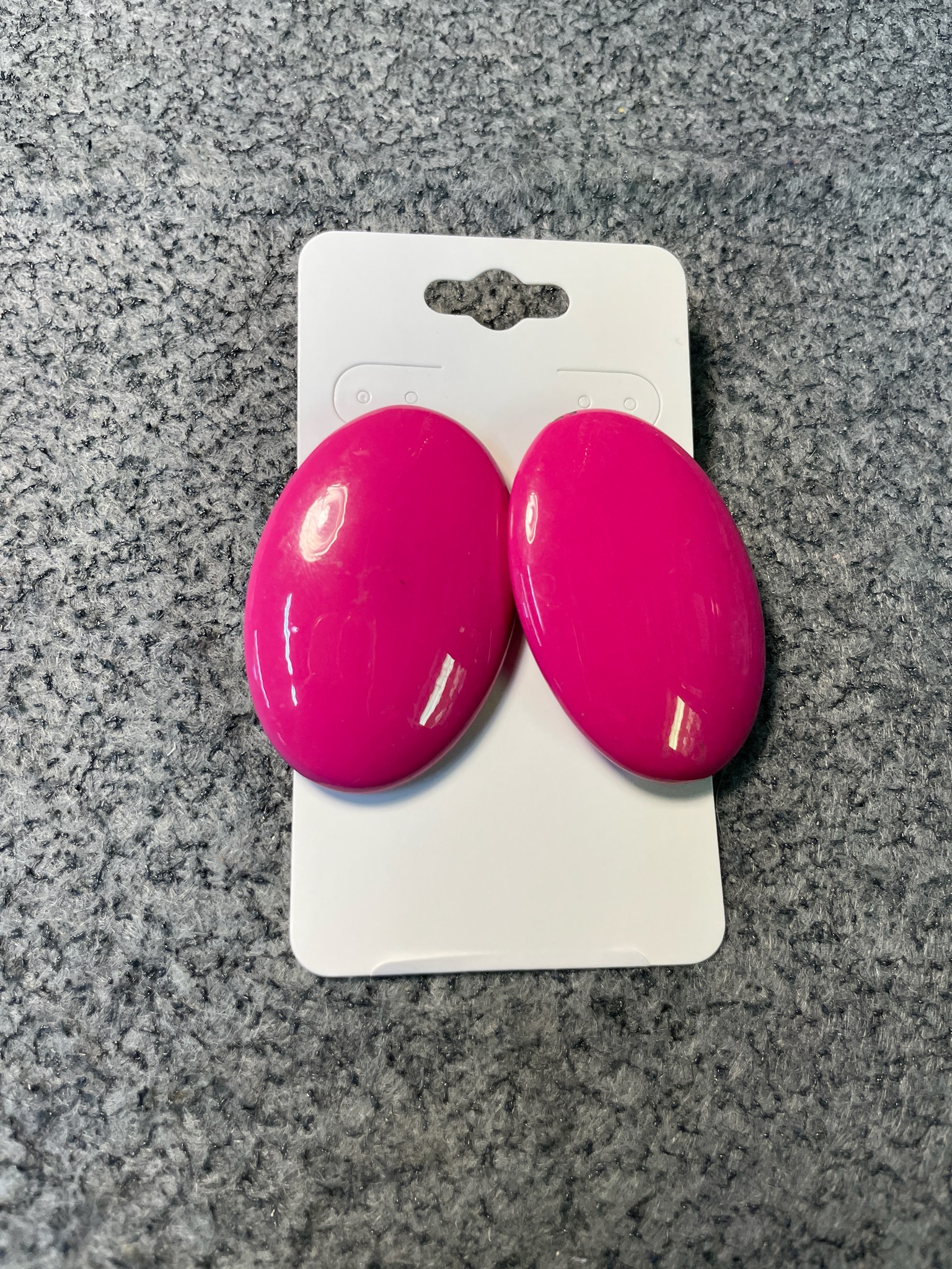 Vintage Hot Pink Domed Oval Stud Earrings
