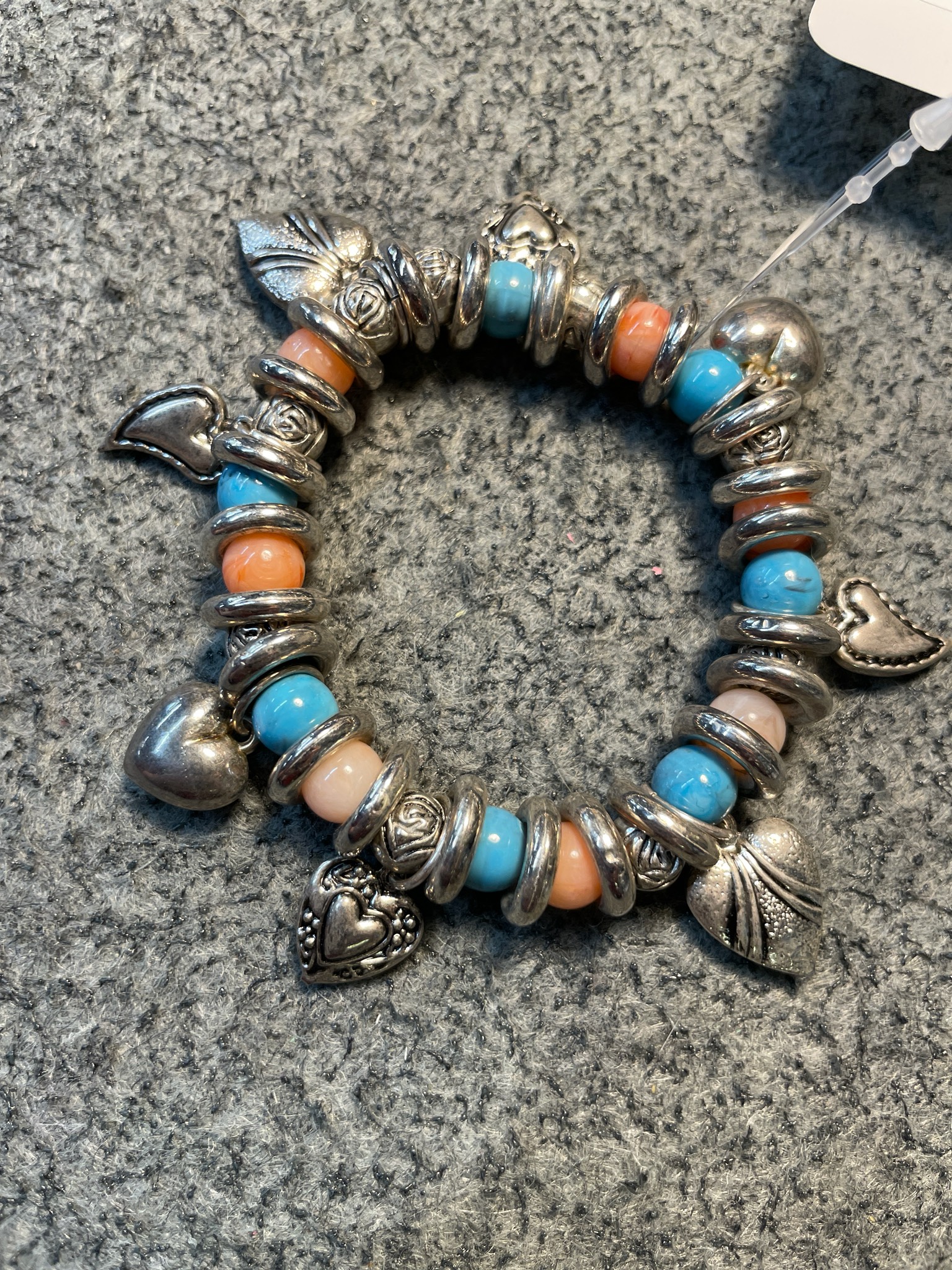 Turquoise and Peach Beaded Charm Bracelet