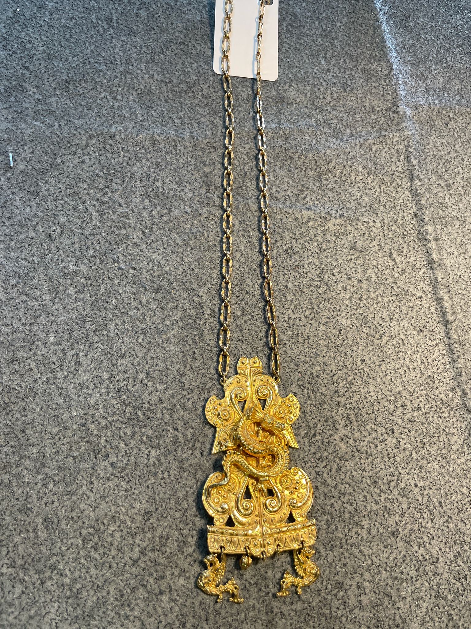 Gold Tone Dragon Pendant Necklace