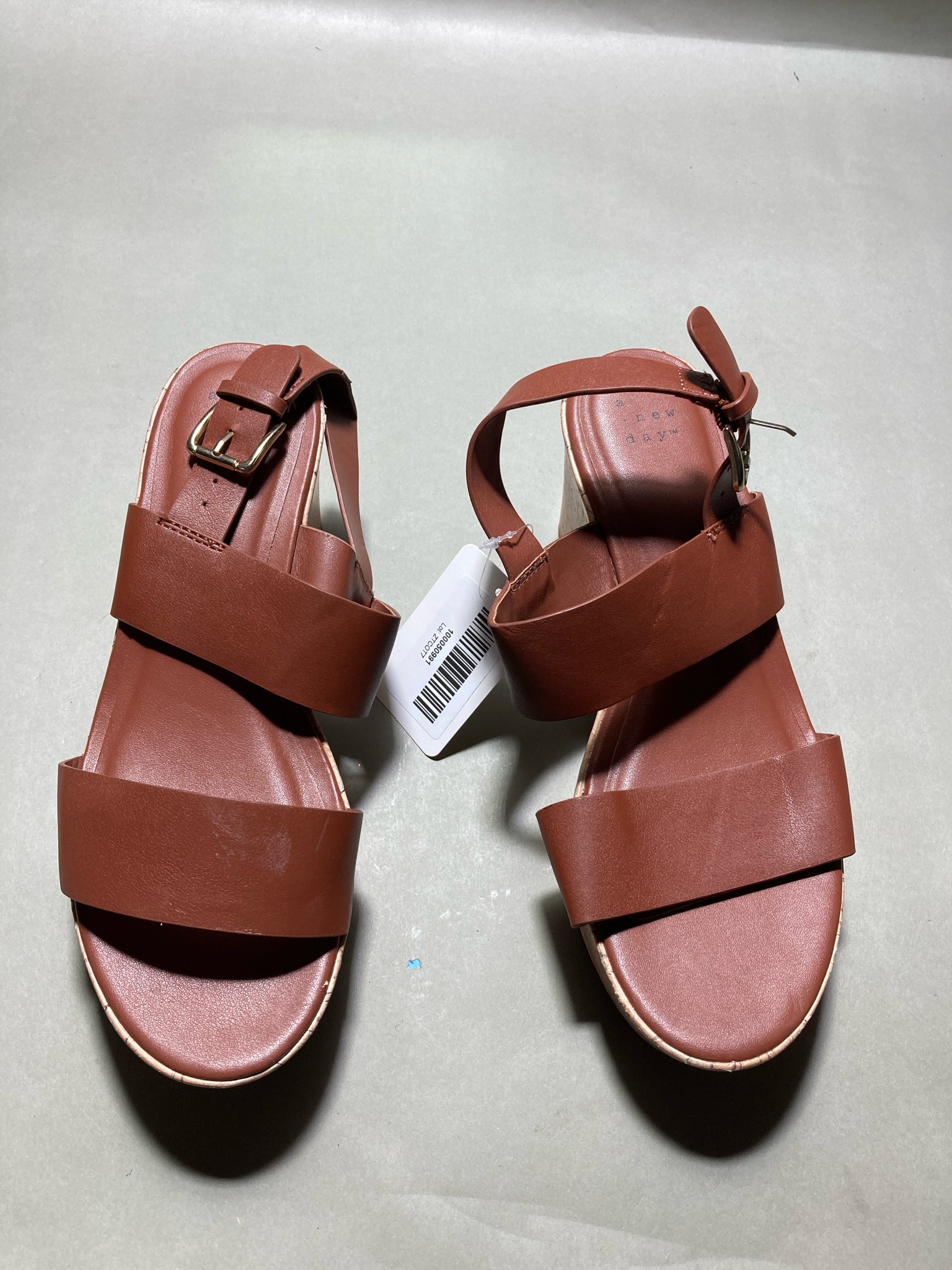 A New Day Cognac Cork Wedge Sandals
