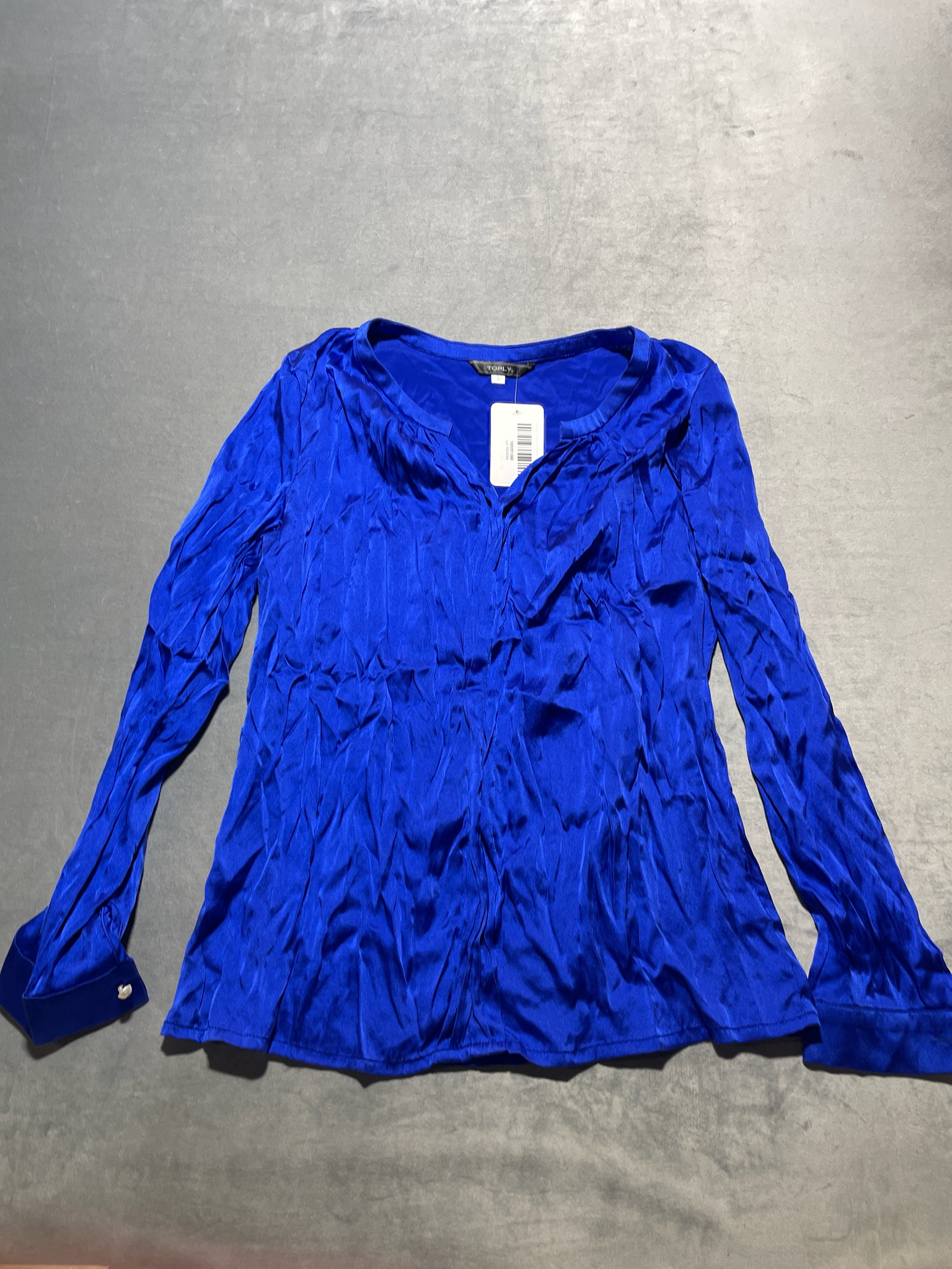 TOPLY Royal Blue Satin-Like Blouse Size L