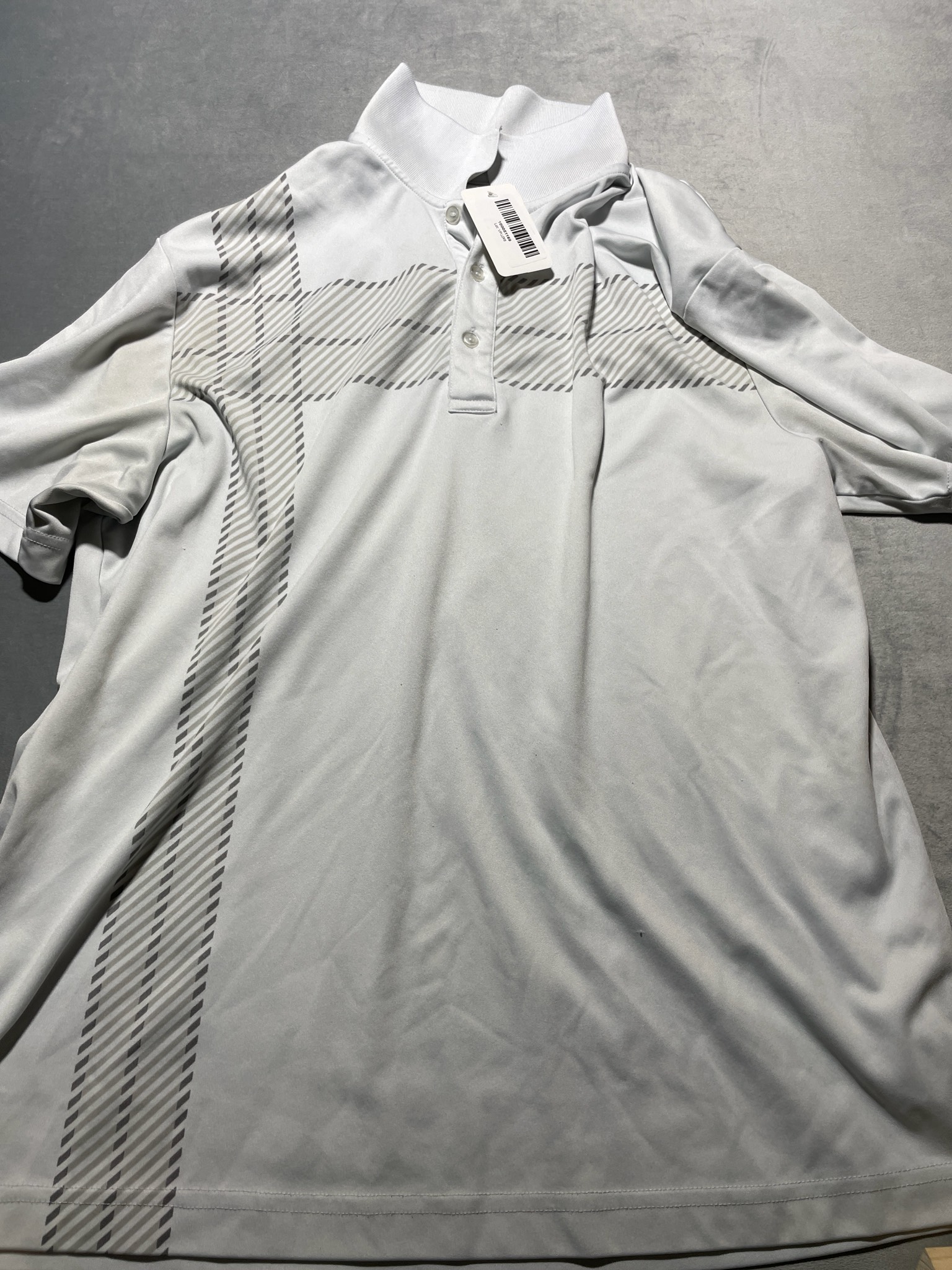 Light Gray Striped Synthetic Polo Shirt