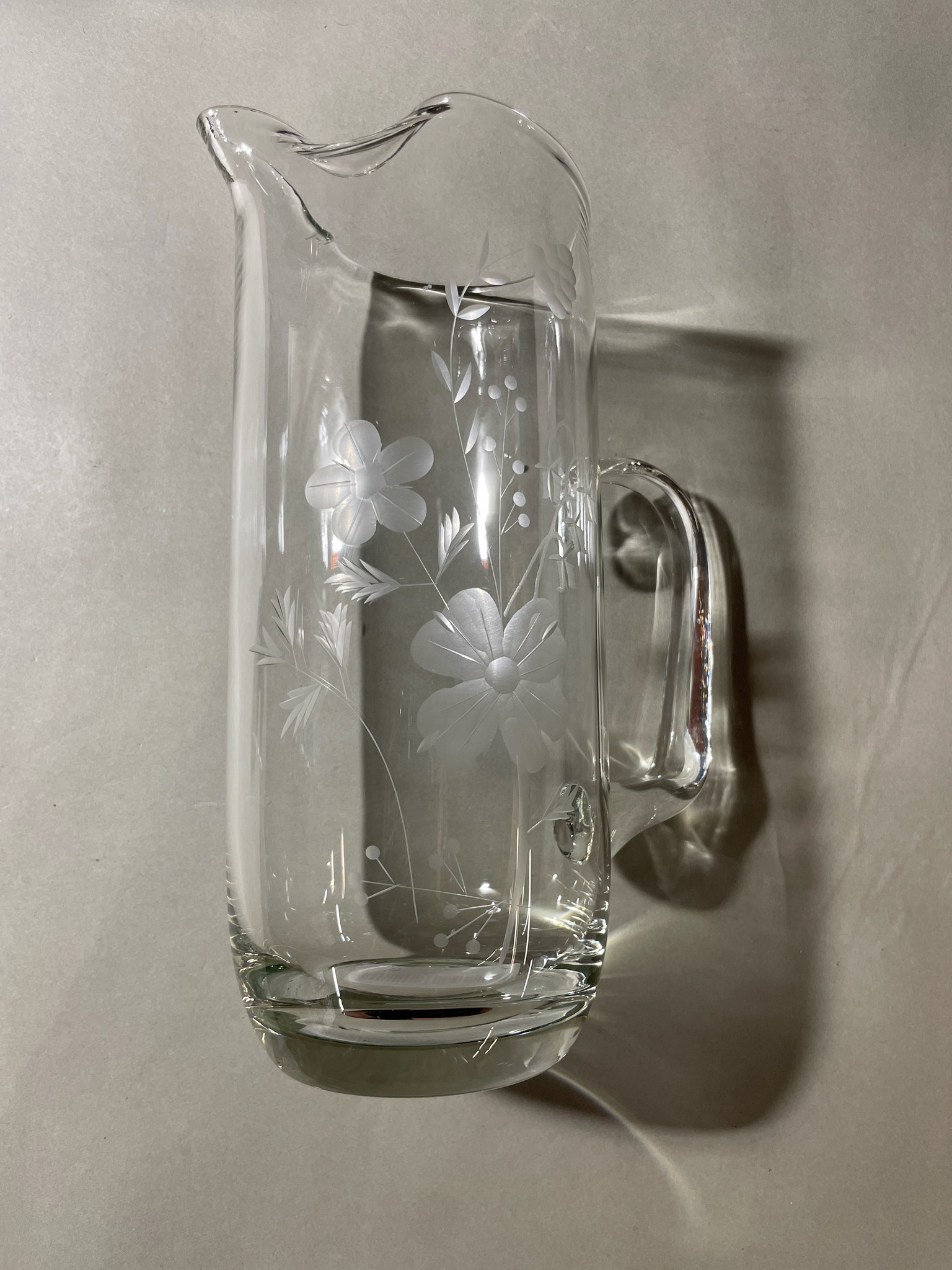 Vintage Etched Glass Cocktail Carafe w Ice Lip