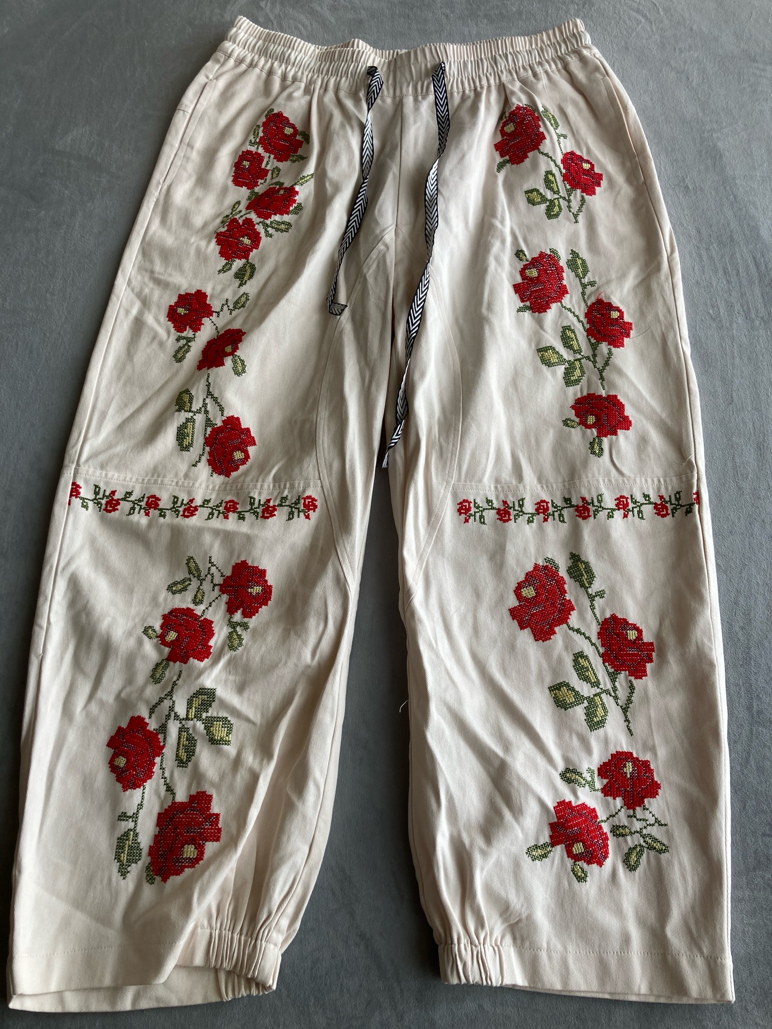 Cream Floral Woven Jogger Pants