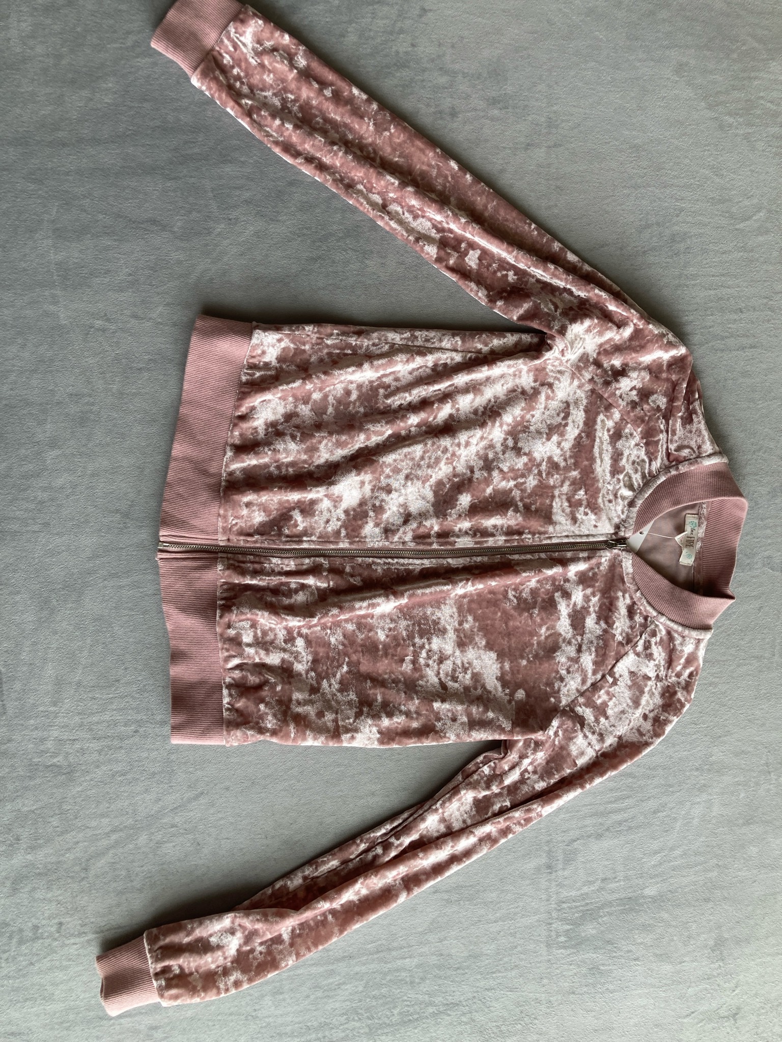 love FIRE Dusty Pink Crushed Velvet Bomber Jacket Size Small