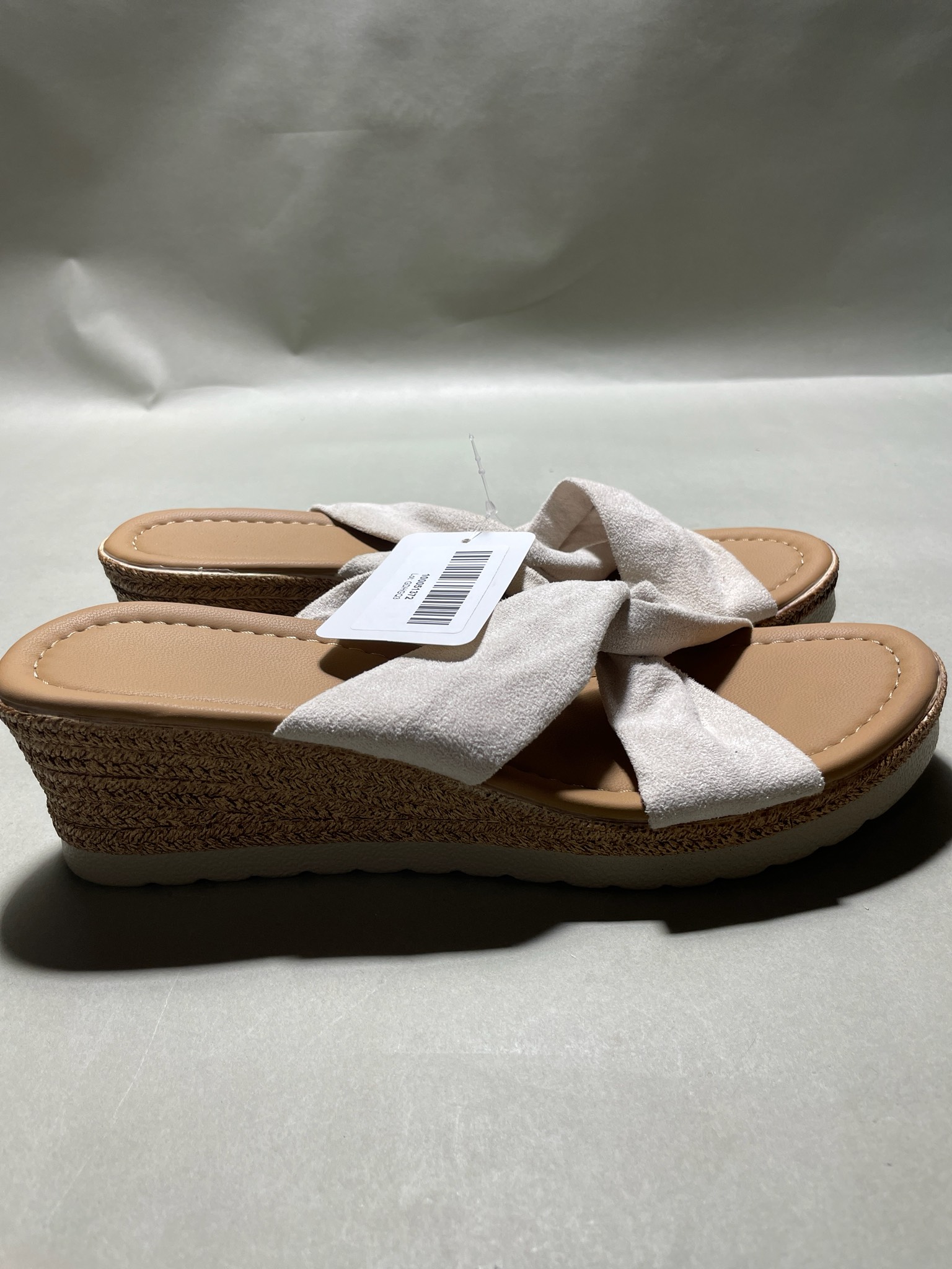 Light Beige Espadrille Wedge Sandals
