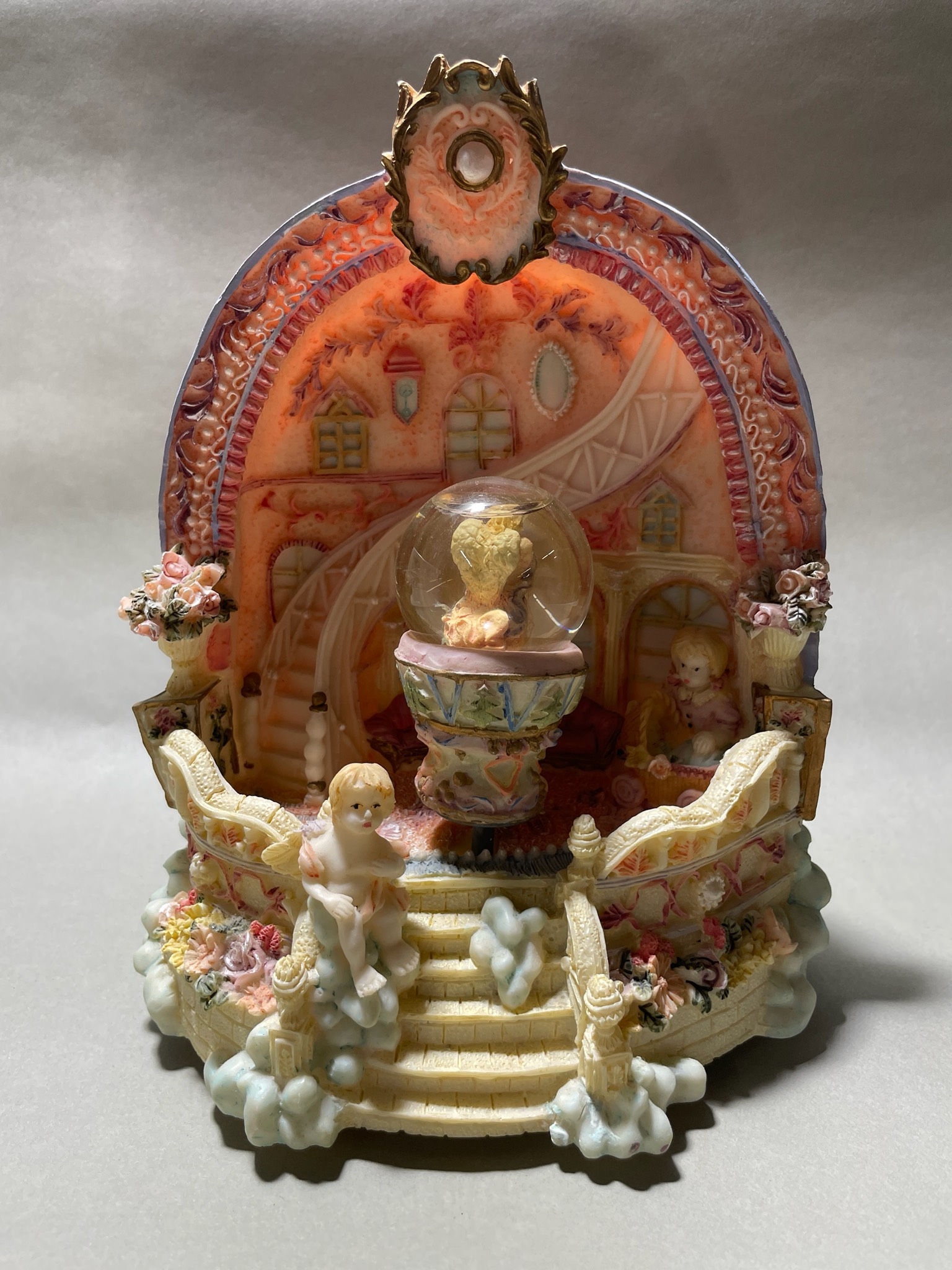 Pastel Pink Cream Cherub Glass Globe Figurine