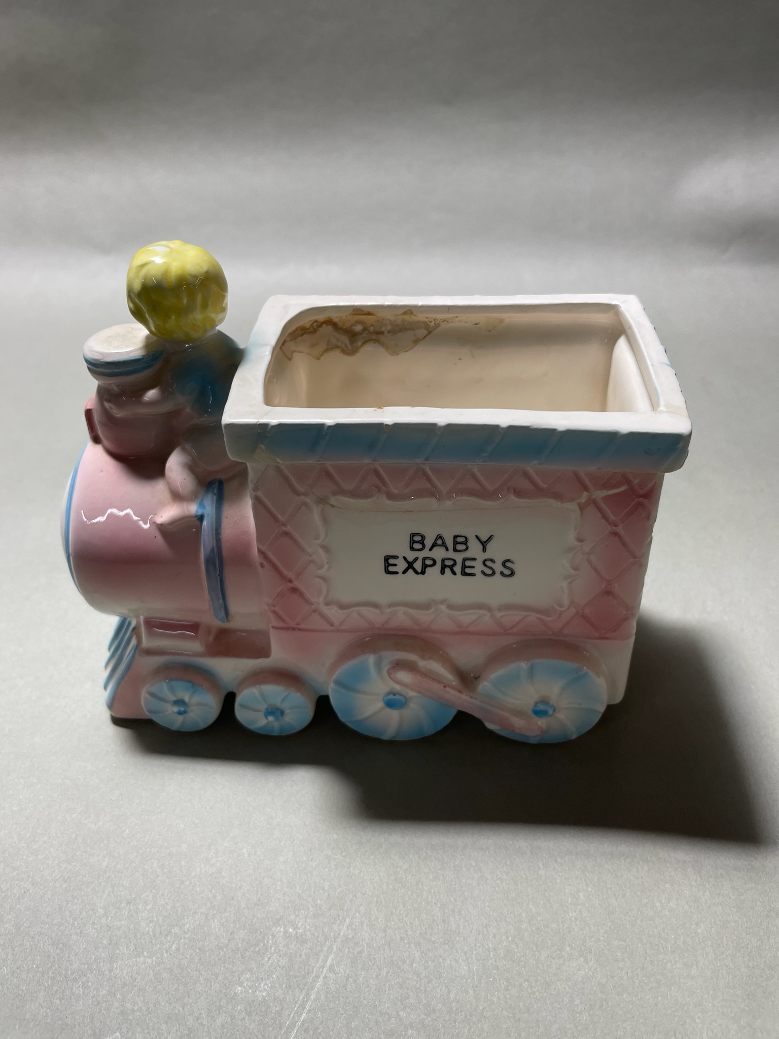 Pink and Blue Ceramic Train Planter