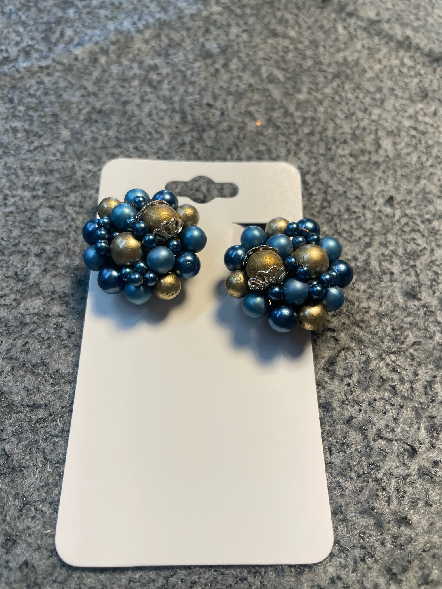 Vintage Blue and Gold Tone Clip-On Earrings