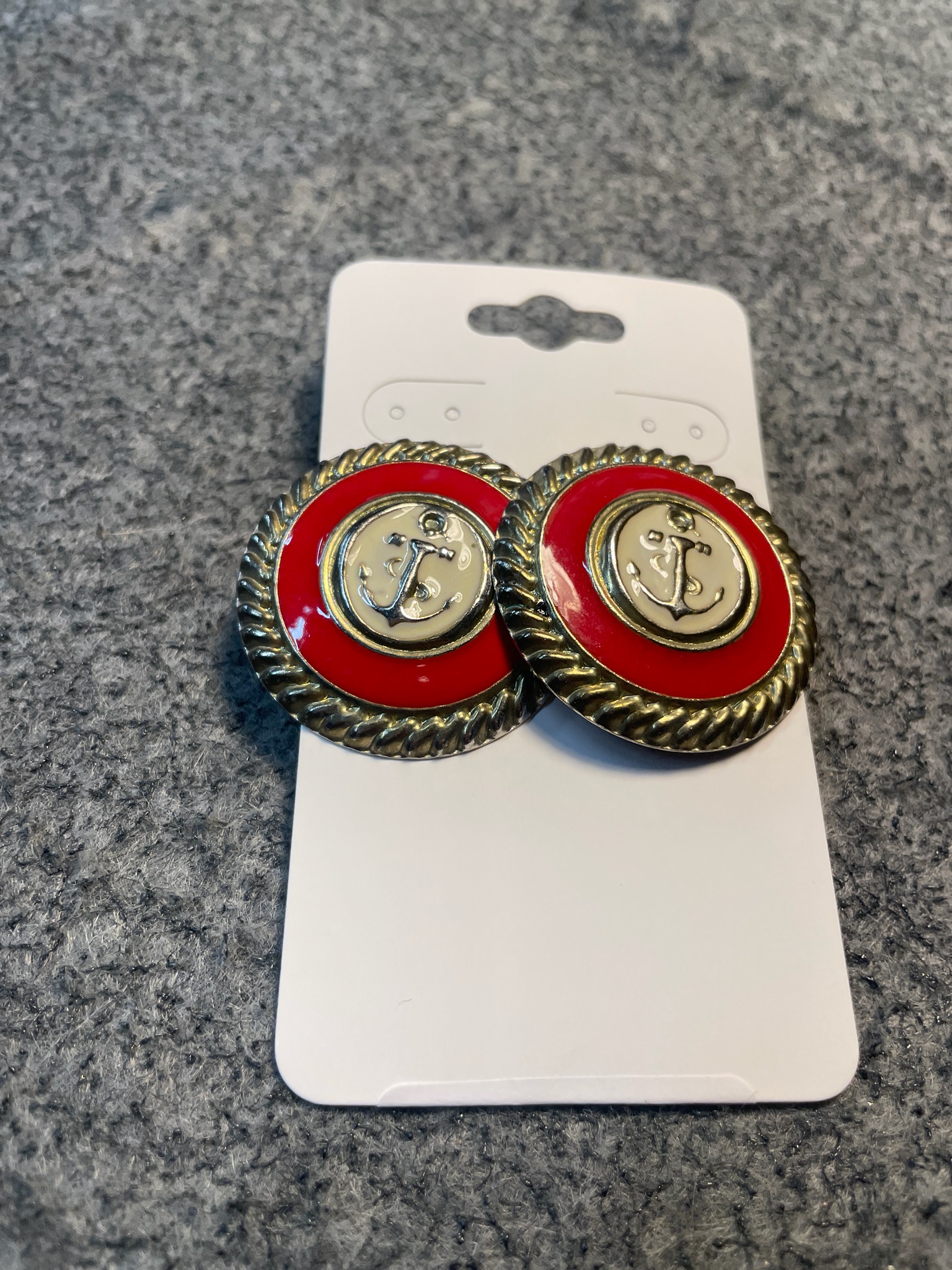 Vintage Red Enamel Gold Tone Stud Earrings