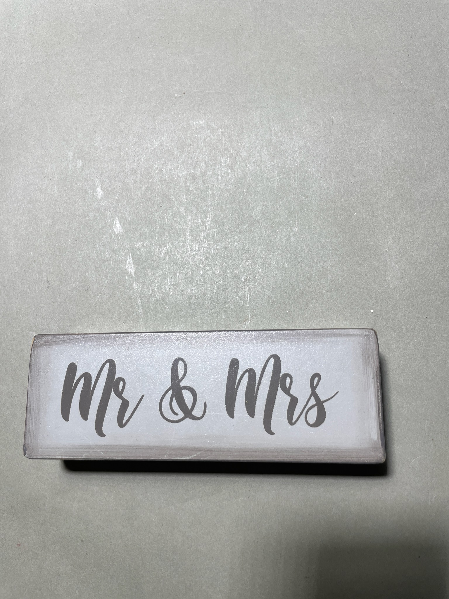 White Script Wooden Tabletop Sign