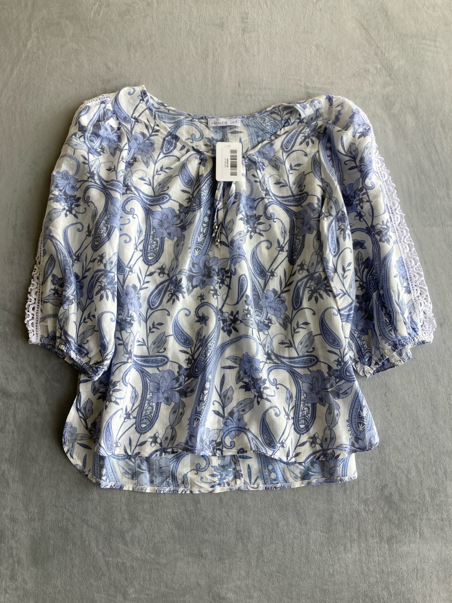 Karen Scott White Blue Floral Lightweight Woven Blouse