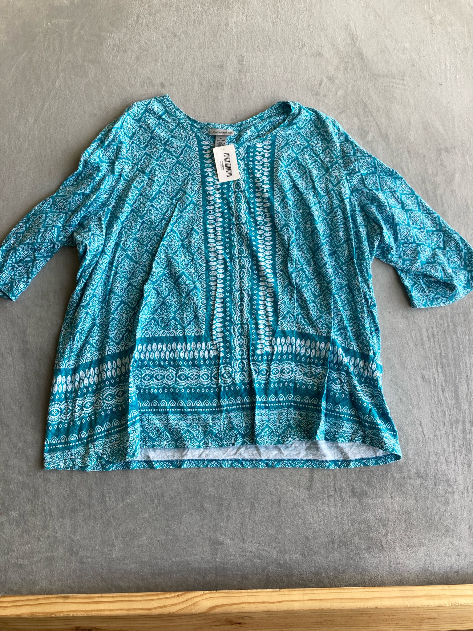 Catherines Teal Geometric Cotton Tunic Size 3X