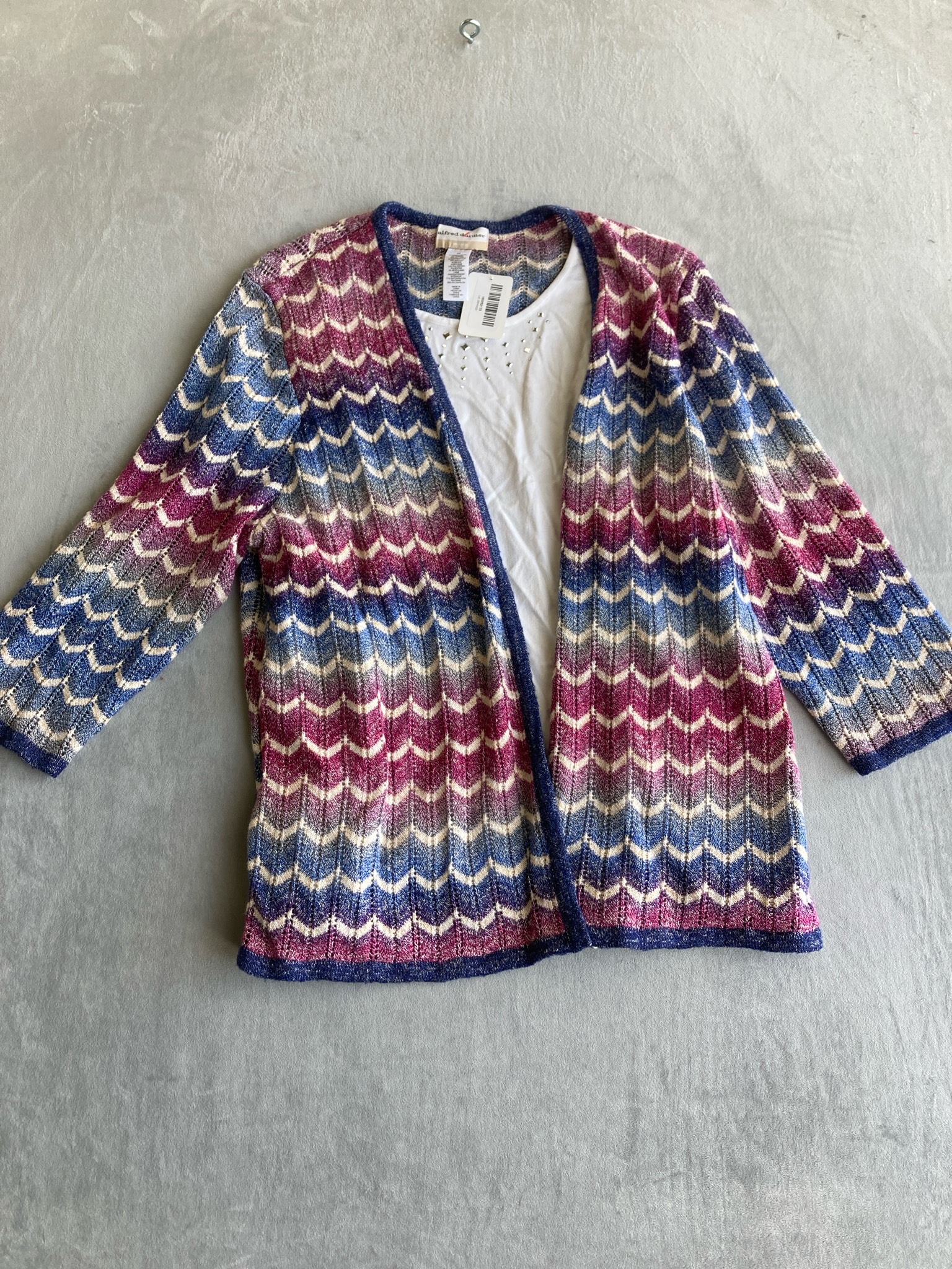 Alfred Dunner Multicolor Cotton Blend Knit Cardigan Size 3X