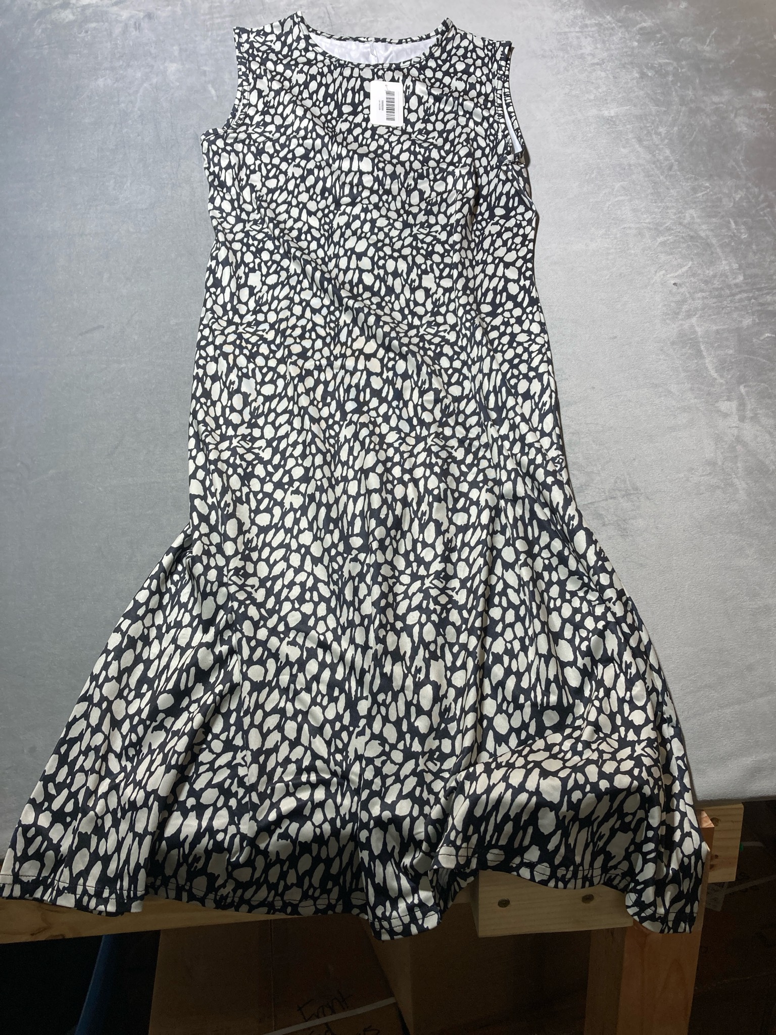 Black and White Pebble Print Polyester Blend Dress Size L
