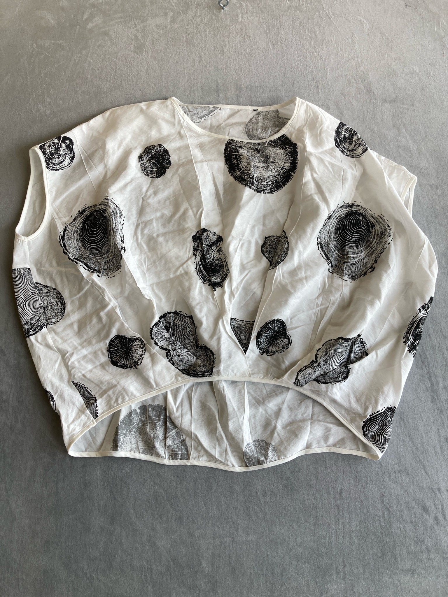 White Wood-Ring Cotton Blend Blouse