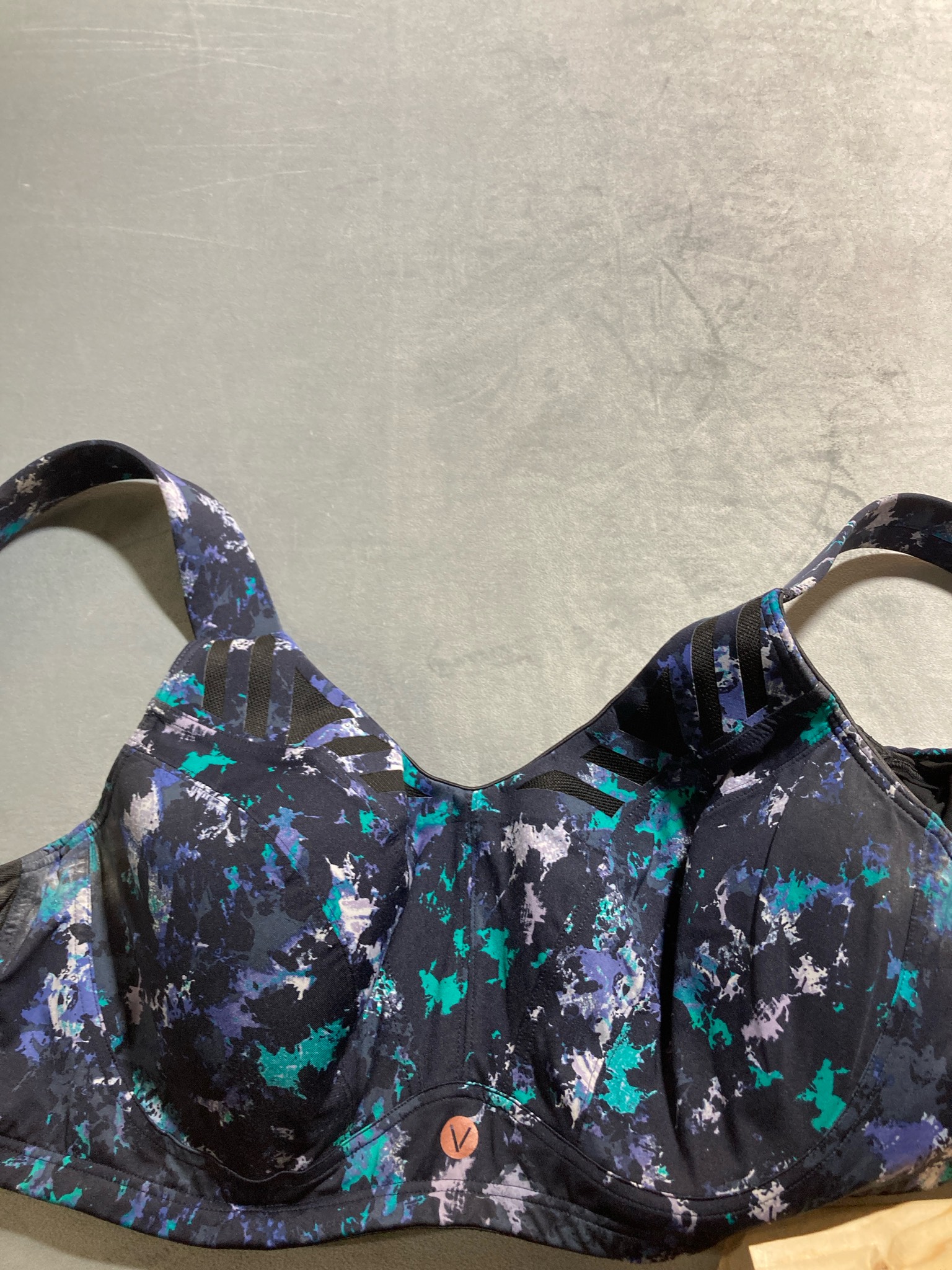 Navy Paint-Splatter Stretch Sports Bra