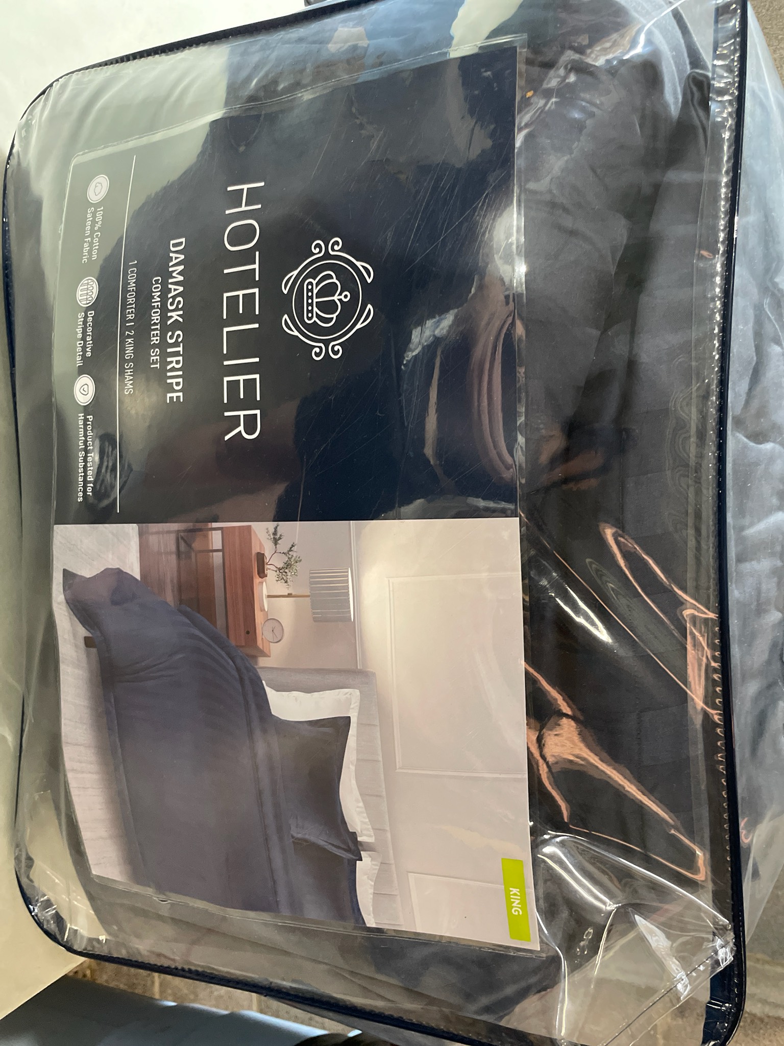 HOTELIER Navy Cotton Sateen Comforter Set Size King