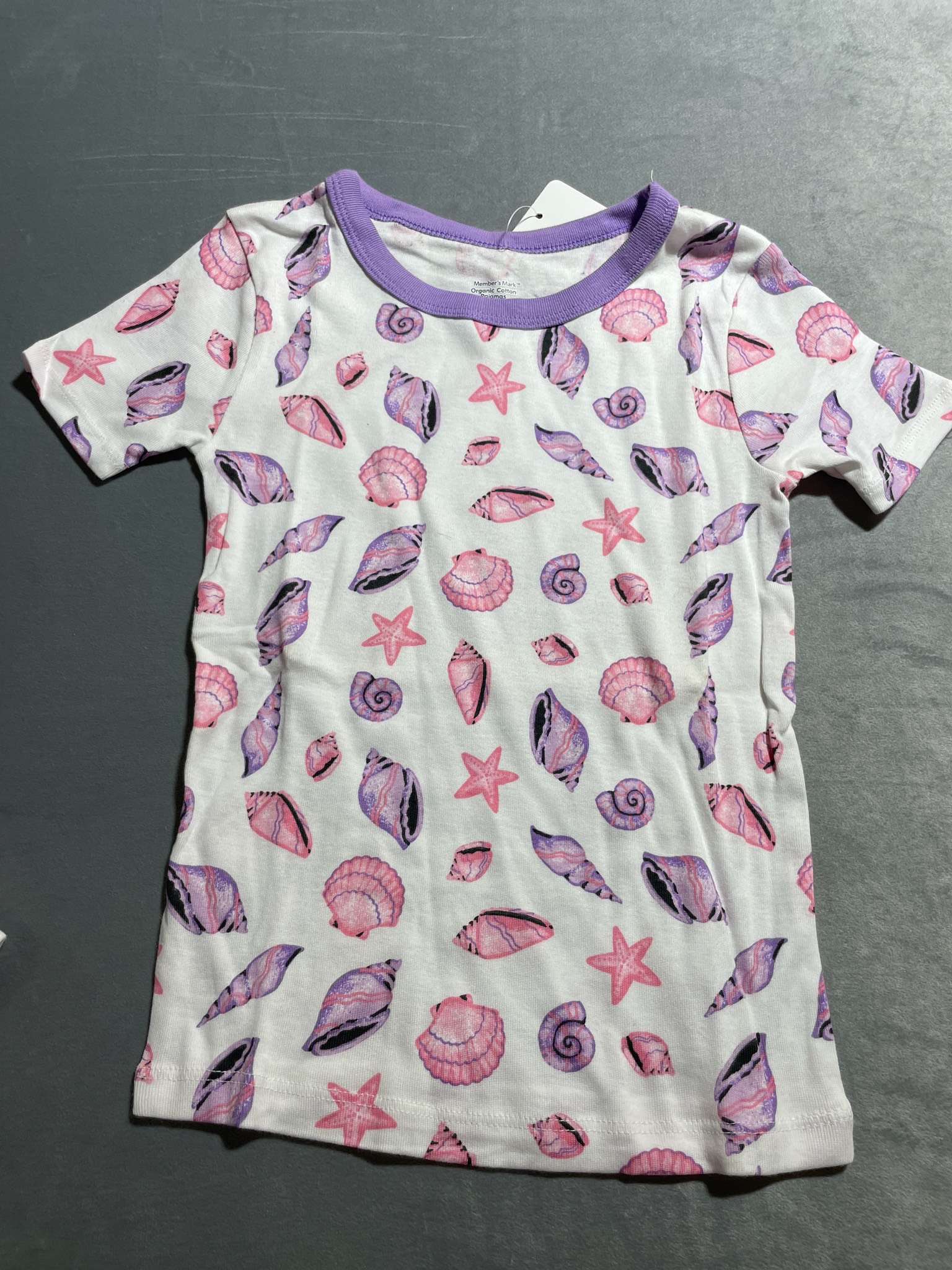 Member's Mark White and purple Seashell Print Cotton Pajama Top Size 5T