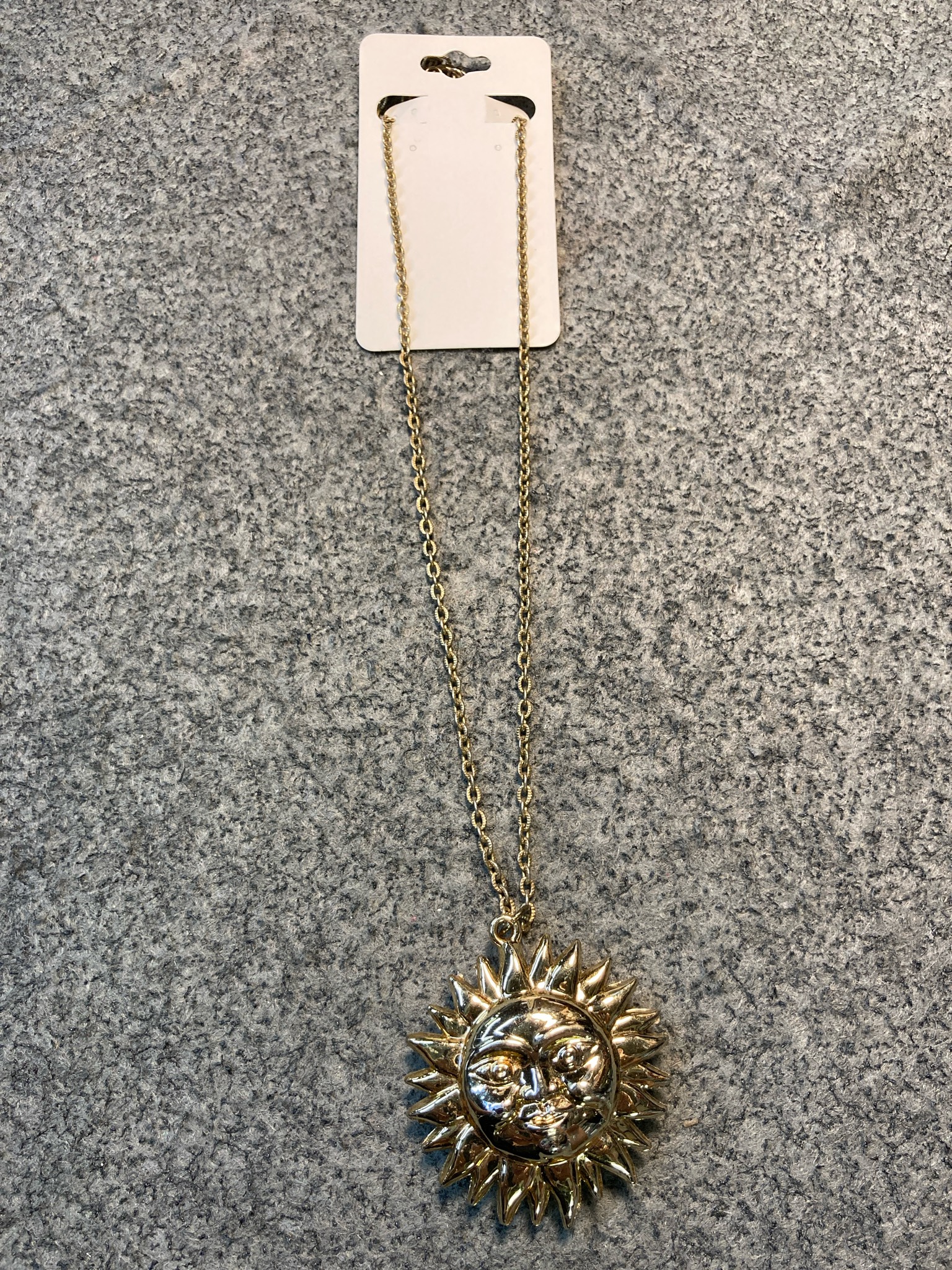 Gold Tone Sun Face Necklace