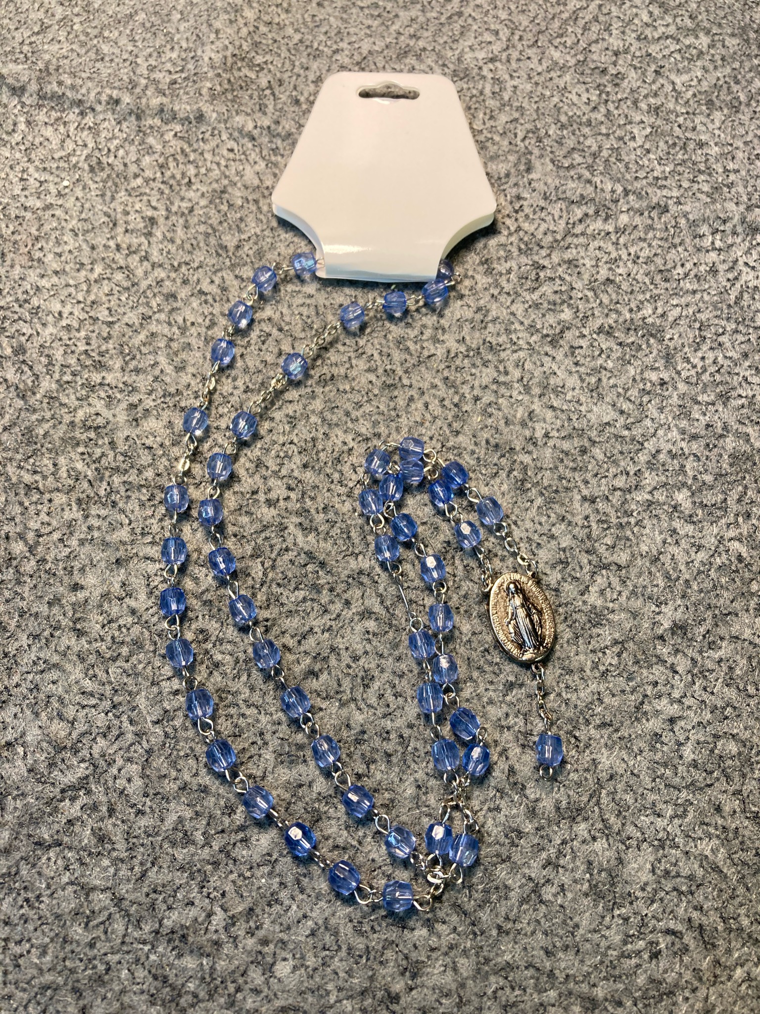 Blue Faceted Rosary Necklace
