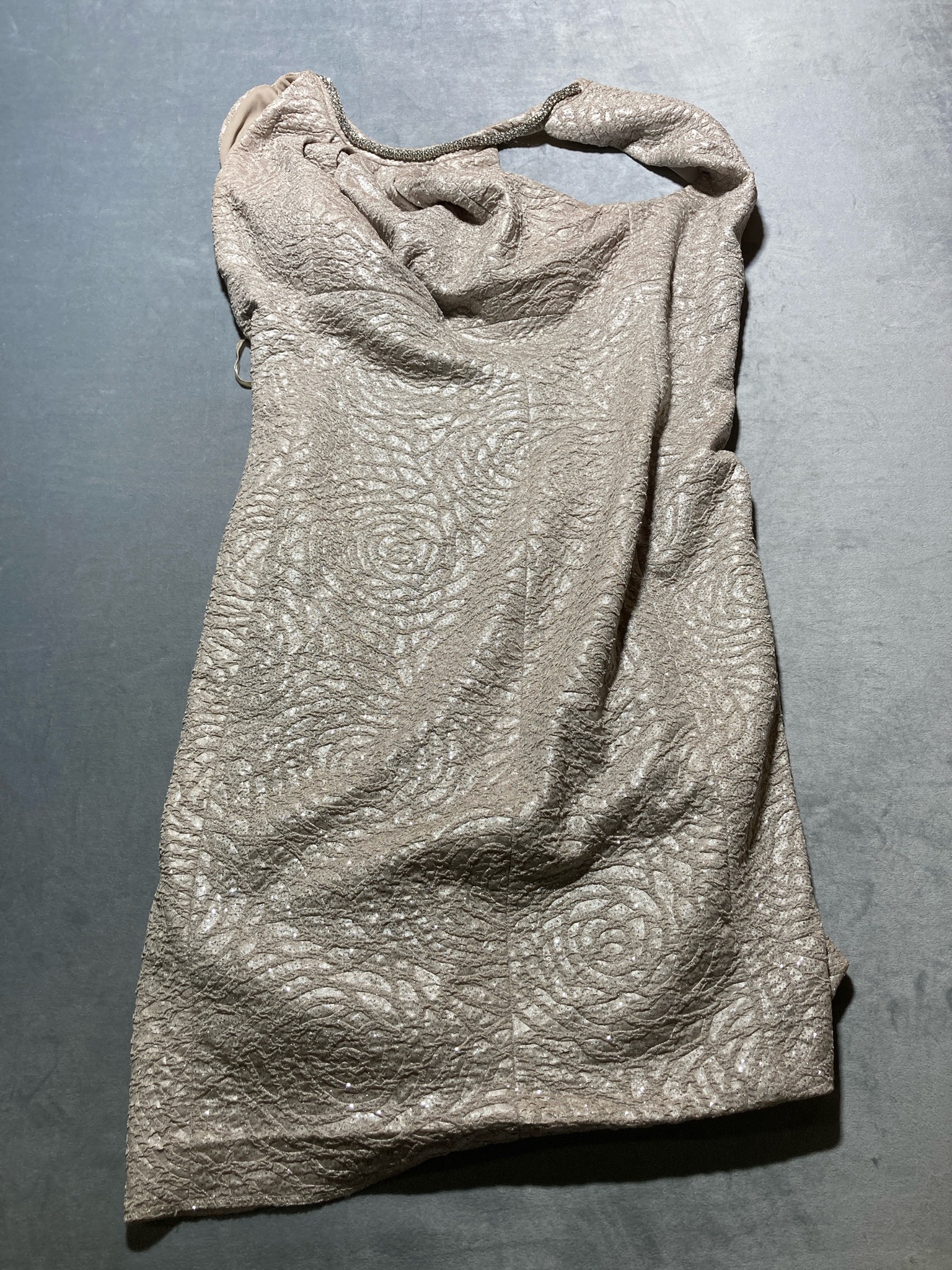 Champagne Metallic Jacquard Cocktail Dress