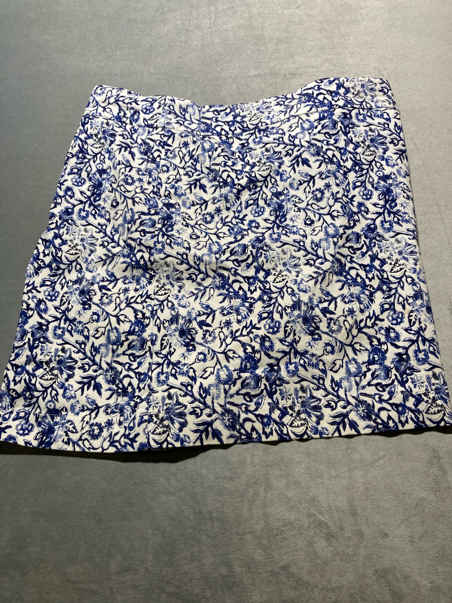 White and Blue Floral Woven Skirt