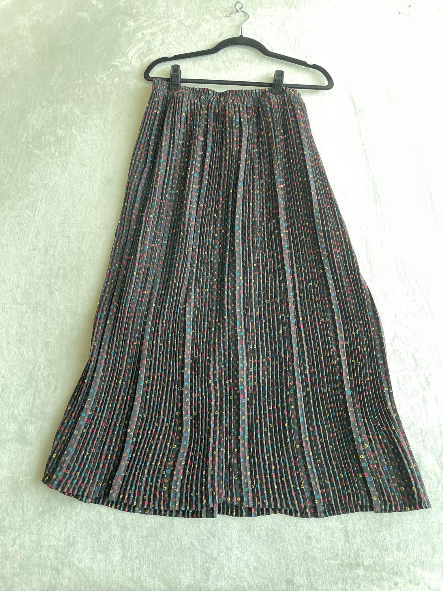 Chaus Black Multicolor Polyester Pleated Skirt Size Size 14