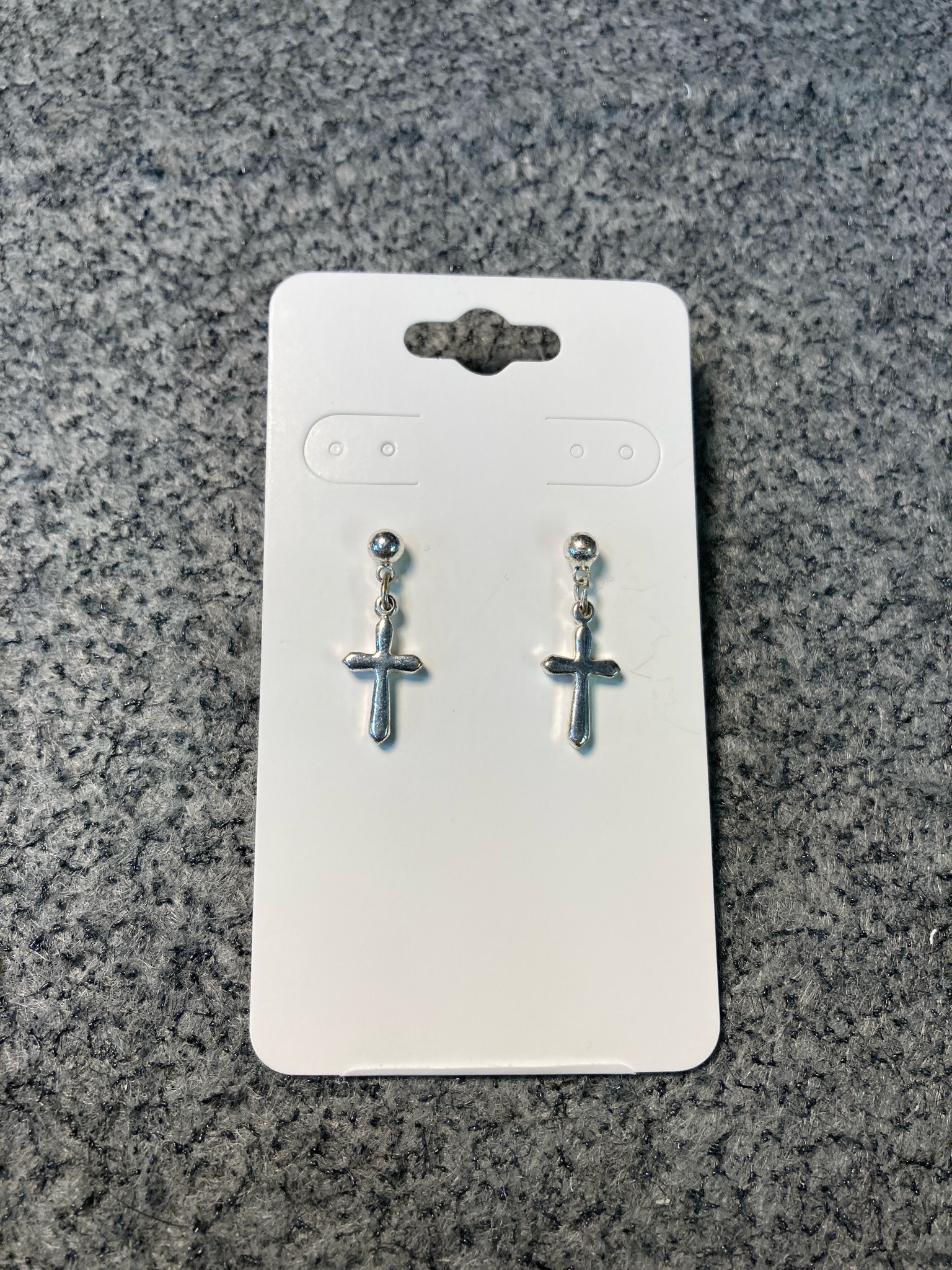 Silver Tone Cross Dangle Earrings