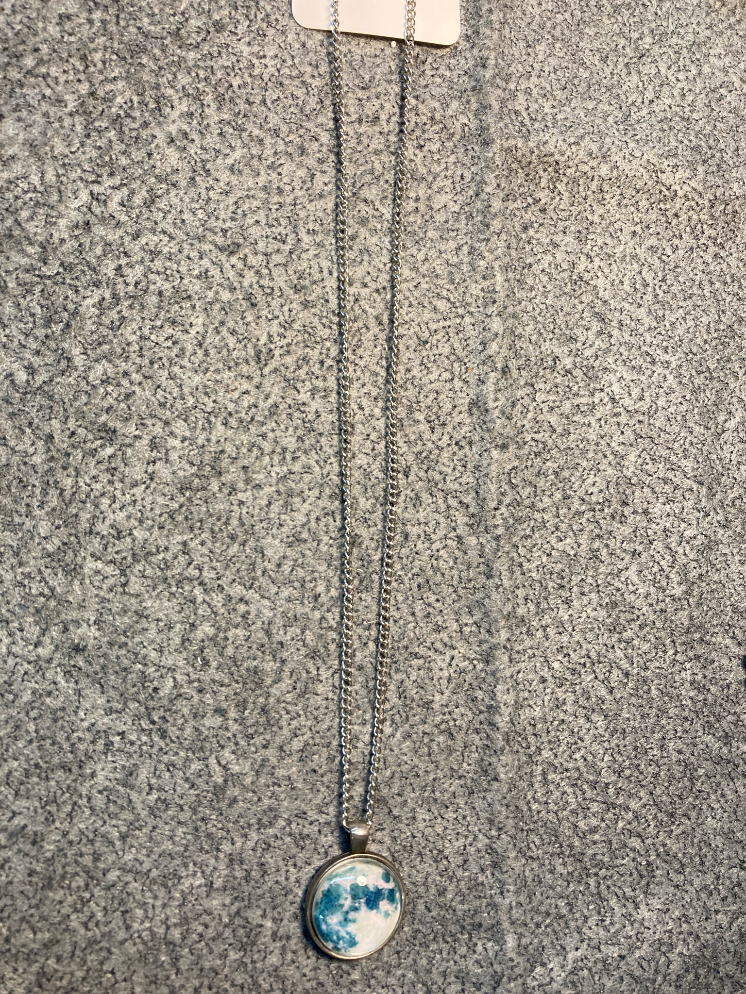 Silver Tone Blue Cabochon Pendant Necklace