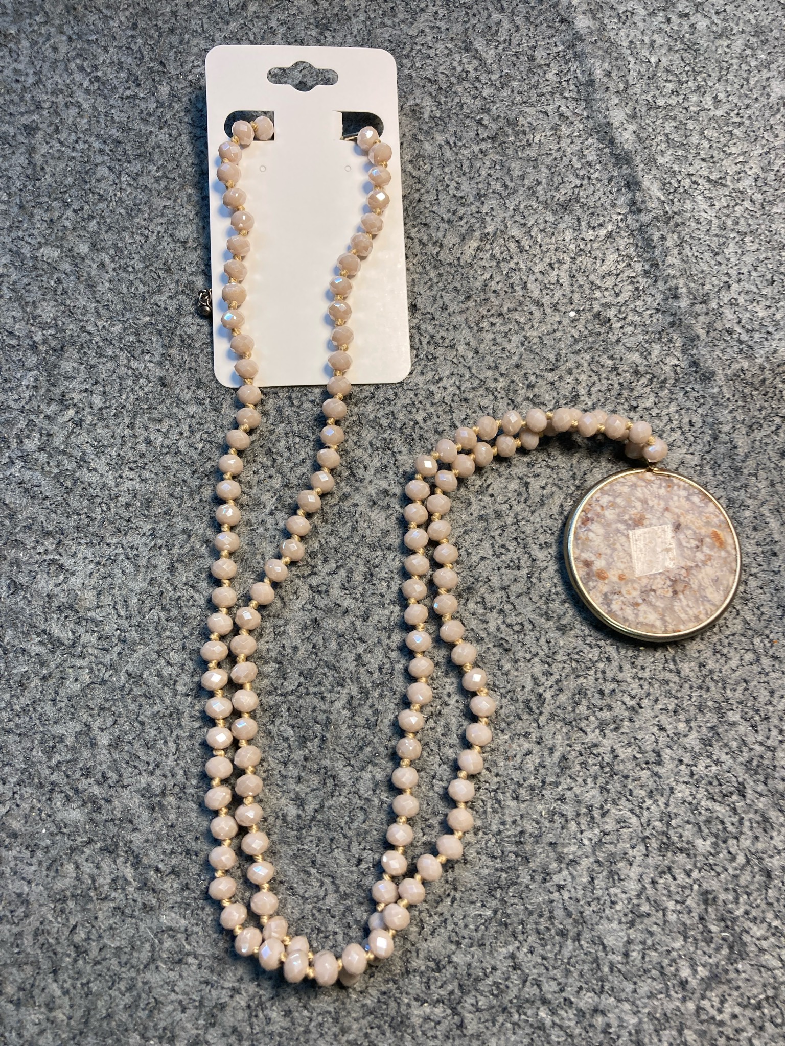 Beige Beaded Pendant Necklace