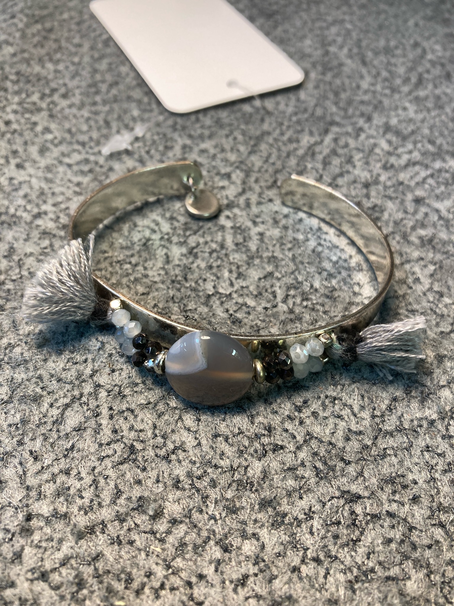 Grey Tassel Cuff Bracelet