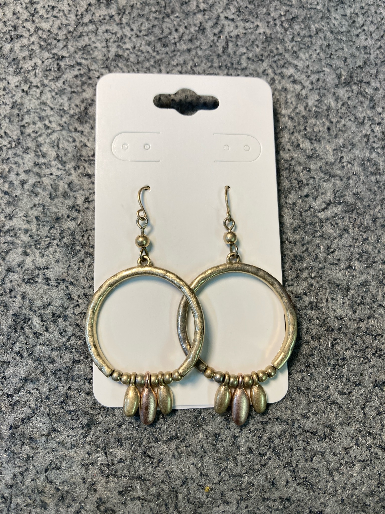 Gold Tone Beaded Dangle Hoop Earrings