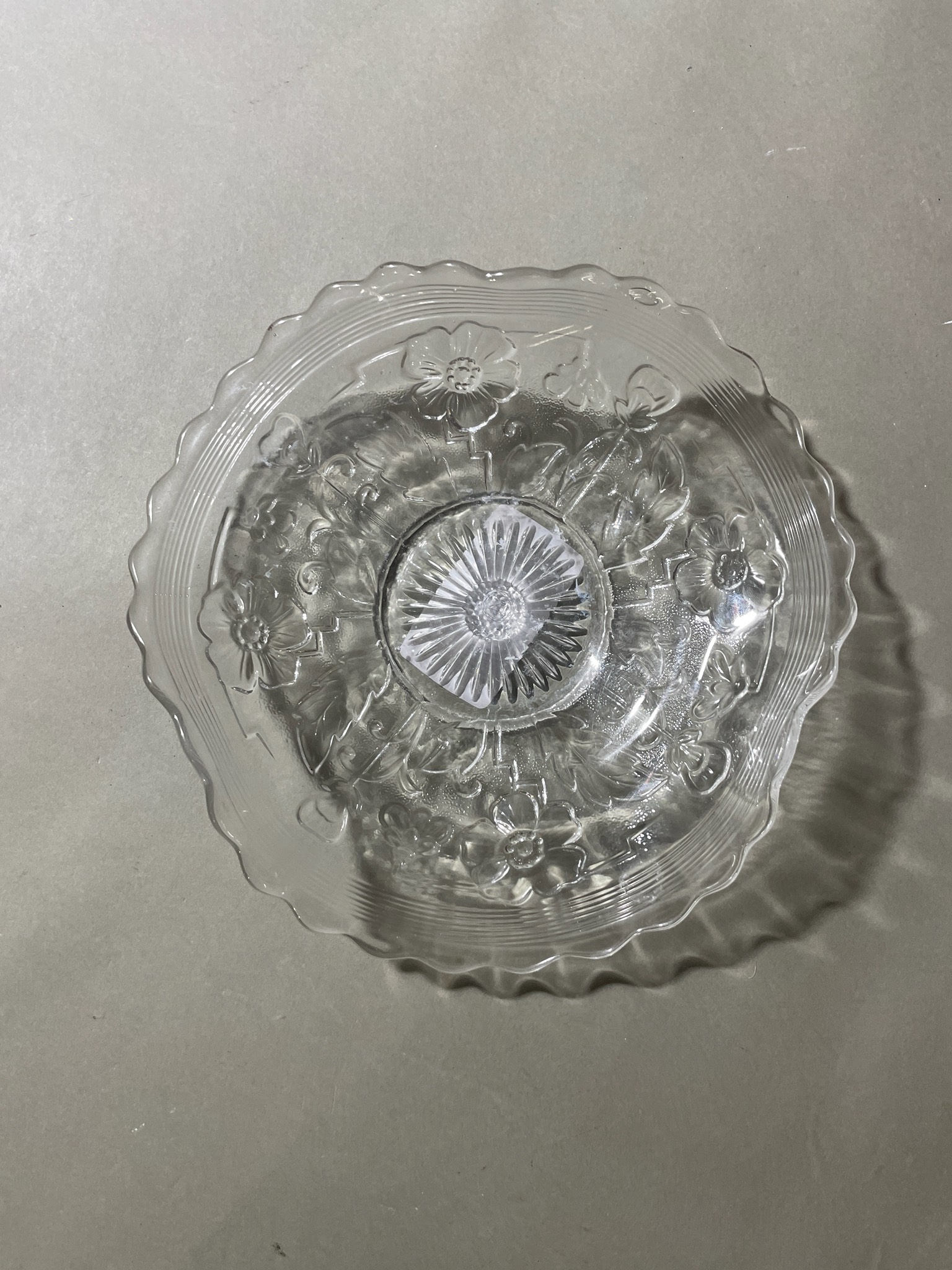 Clear Pressed Glass Footed Serving Bowl